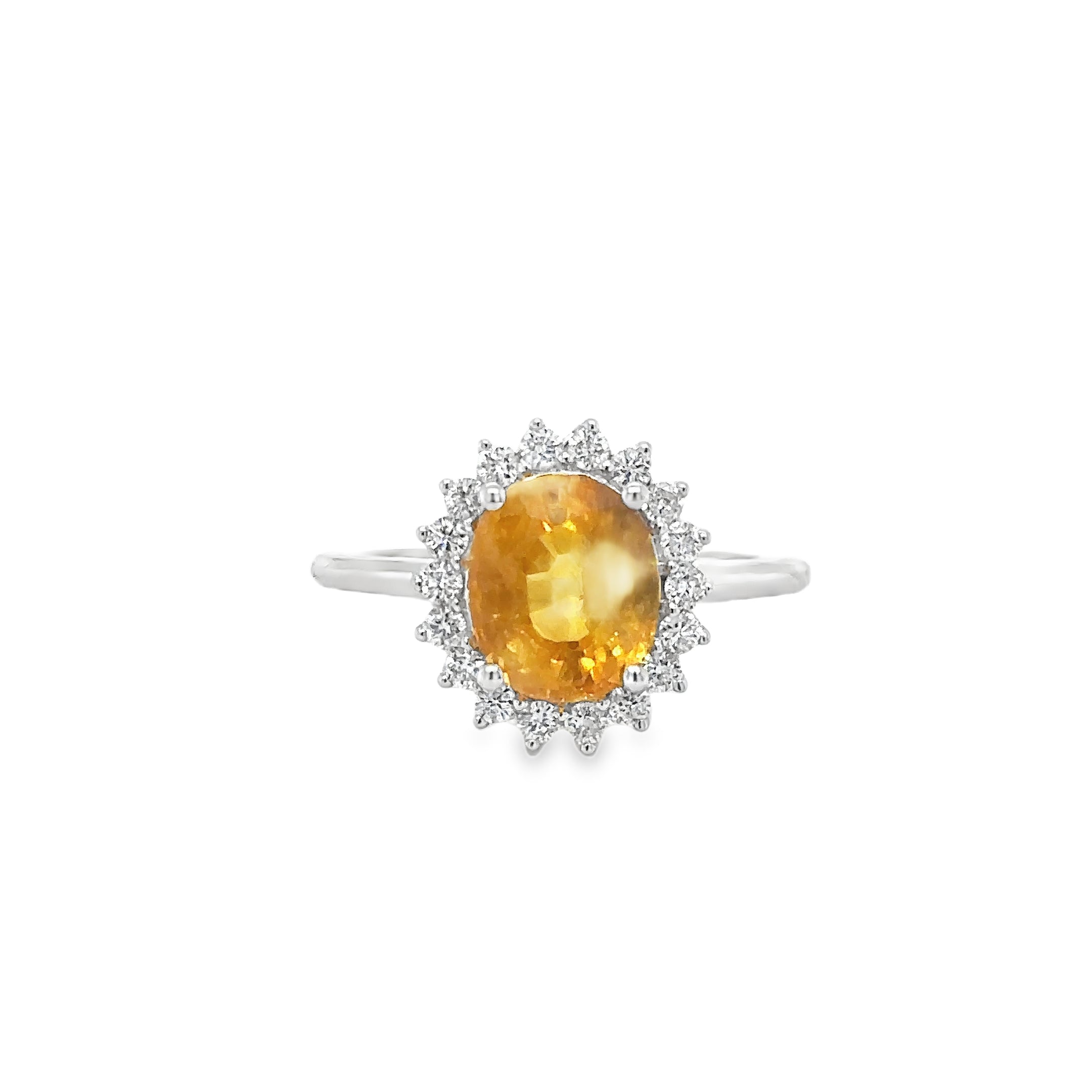 14K White Gold Yellow Sapphire & Diamonds Ring 3.63 TCW