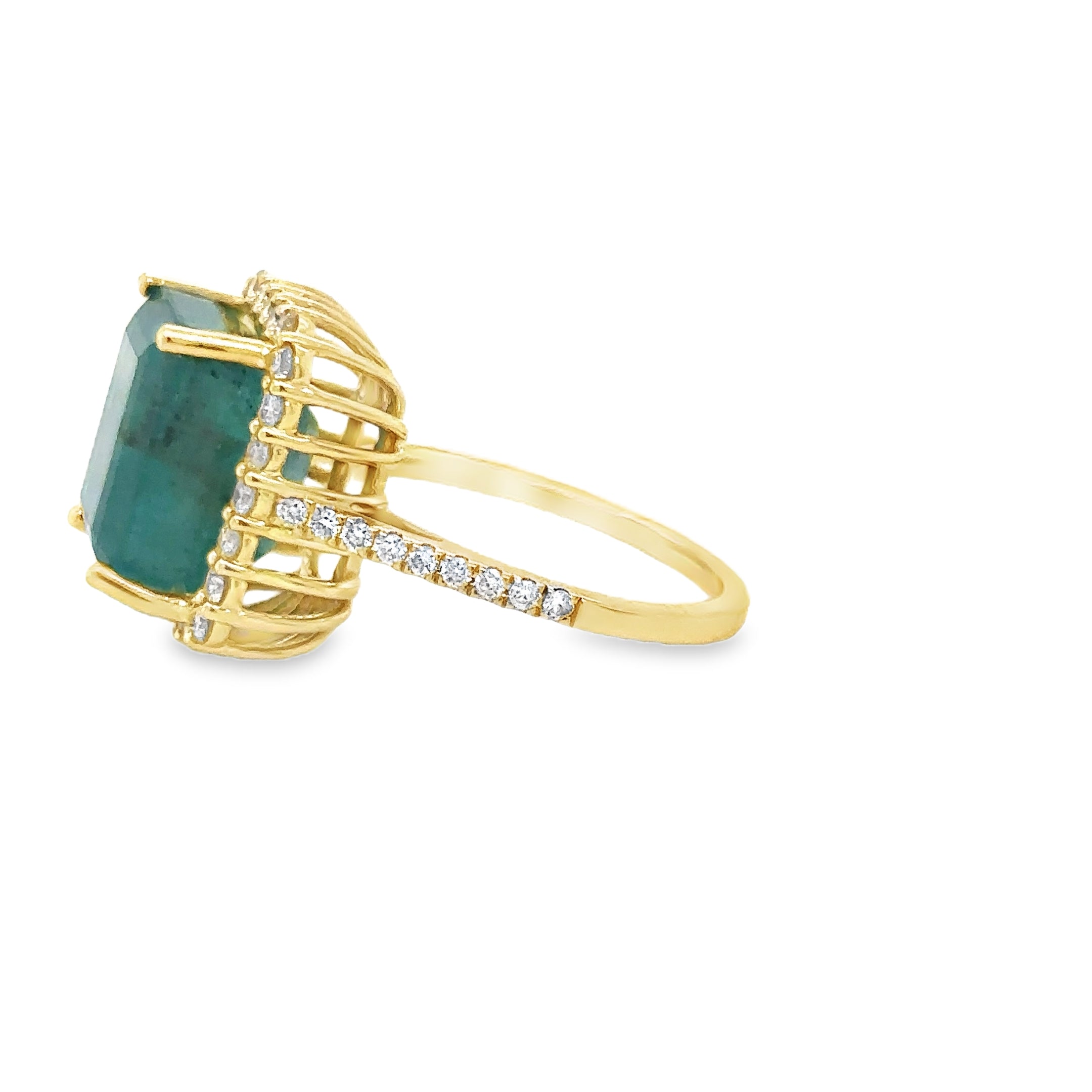 14K Yellow Gold Emerald & Diamonds Ring 9.91 TCW