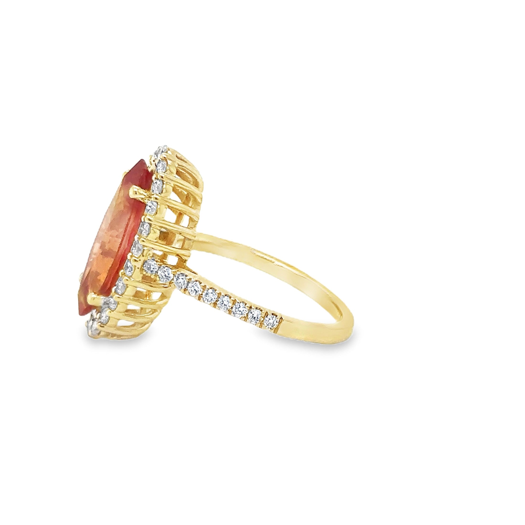 14K Yellow Gold Orange Sapphire & Diamonds Ring 4.23 TCW