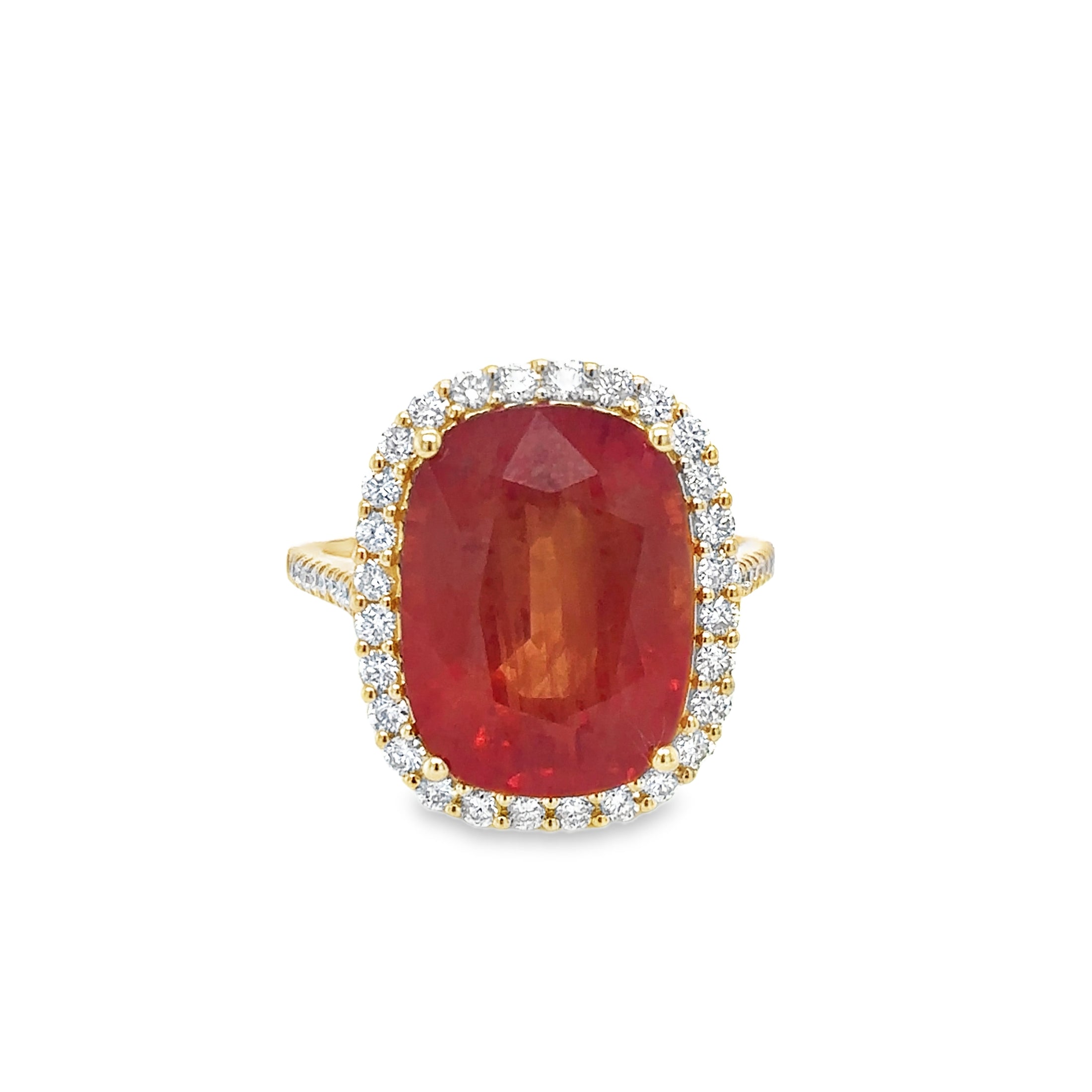 14K Yellow Gold Orange Sapphire & Diamonds Ring 15.79 TCW