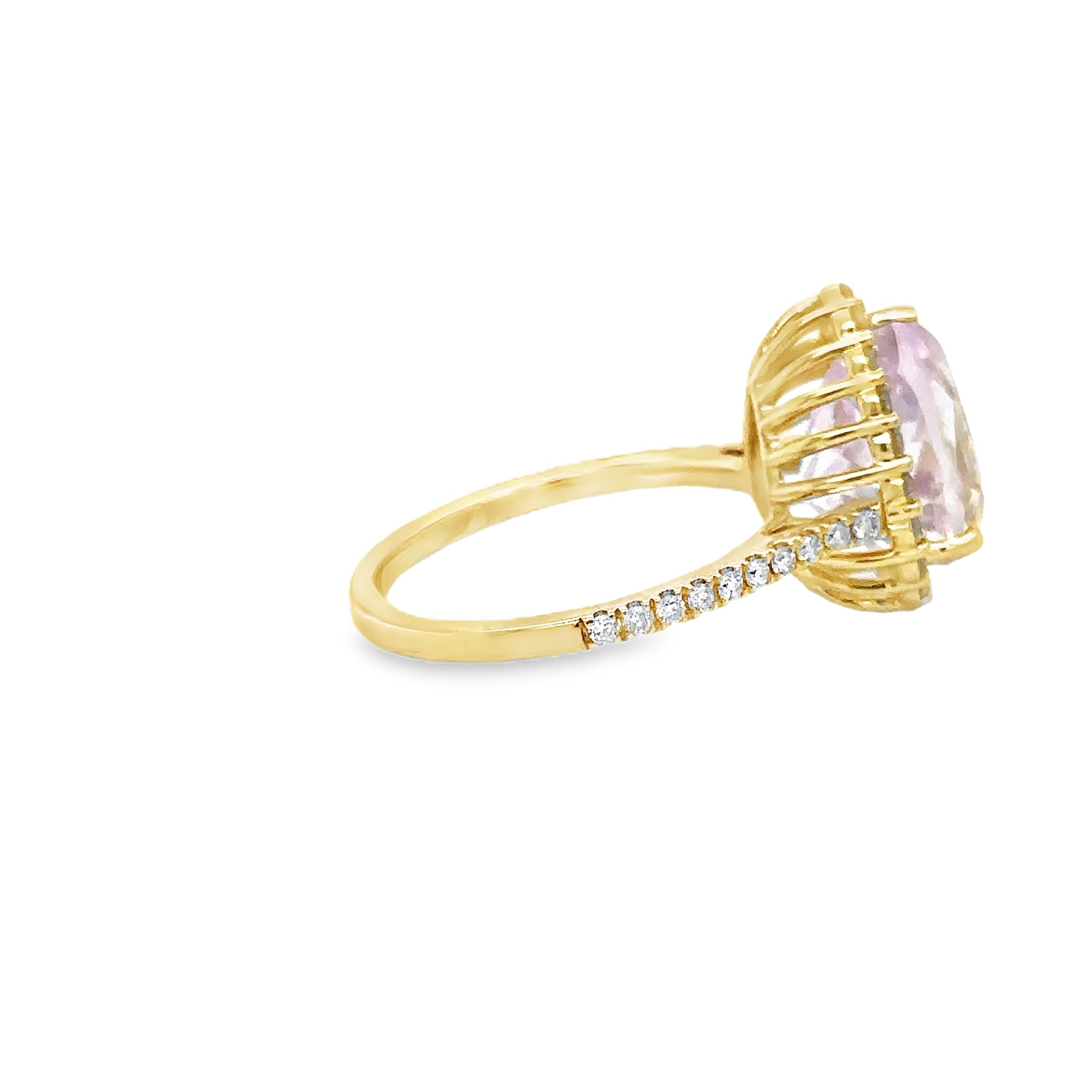 Anillo de oro amarillo de 14 quilates con kunzita y diamantes, 5,72 quilates