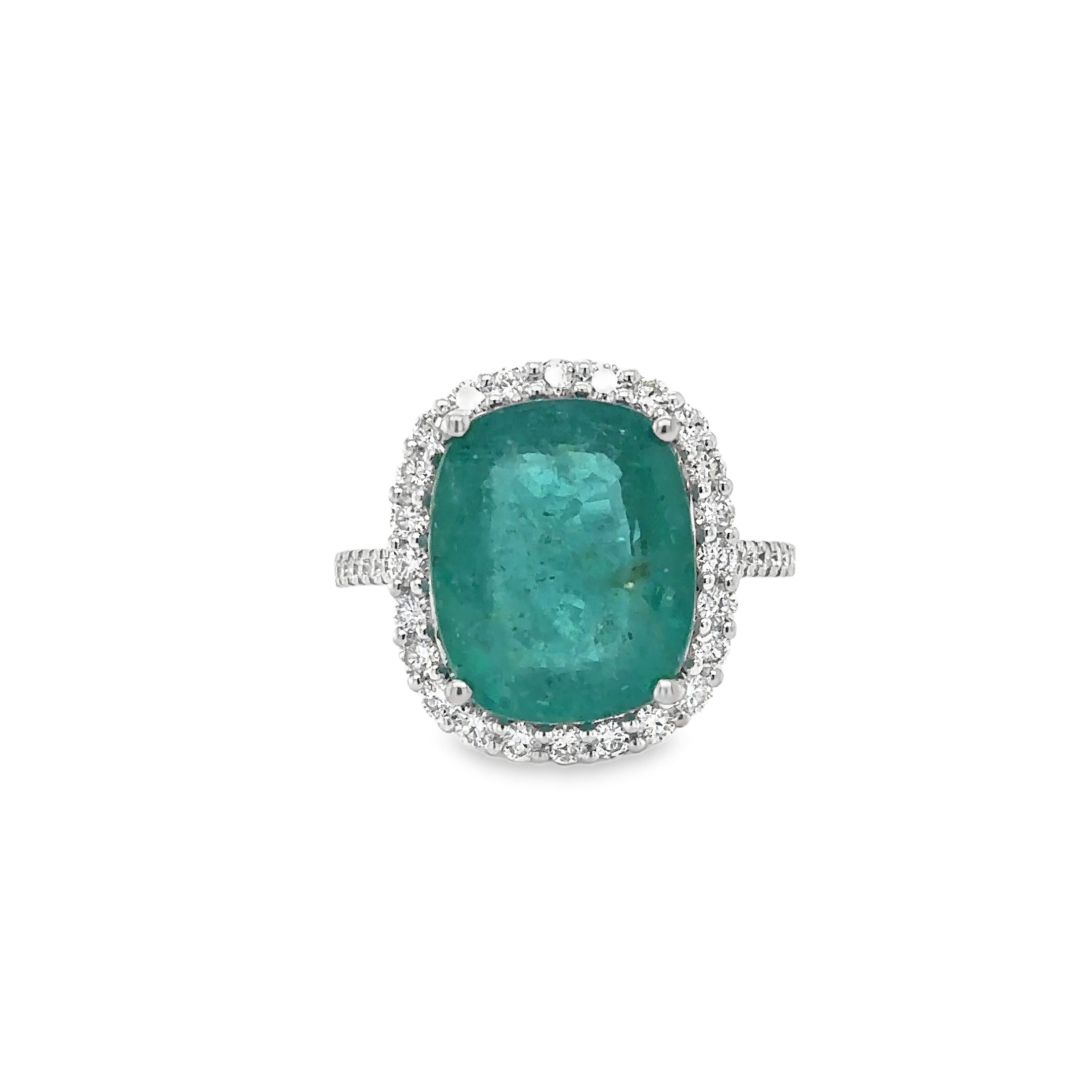 14K White Gold Emerald & Diamonds Ring 7.36 TCW