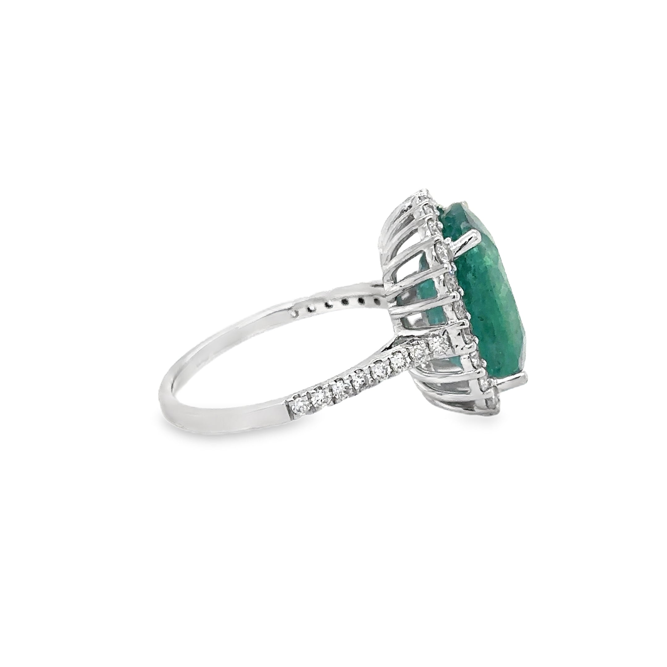 14K White Gold Emerald & Diamonds Ring 7.36 TCW