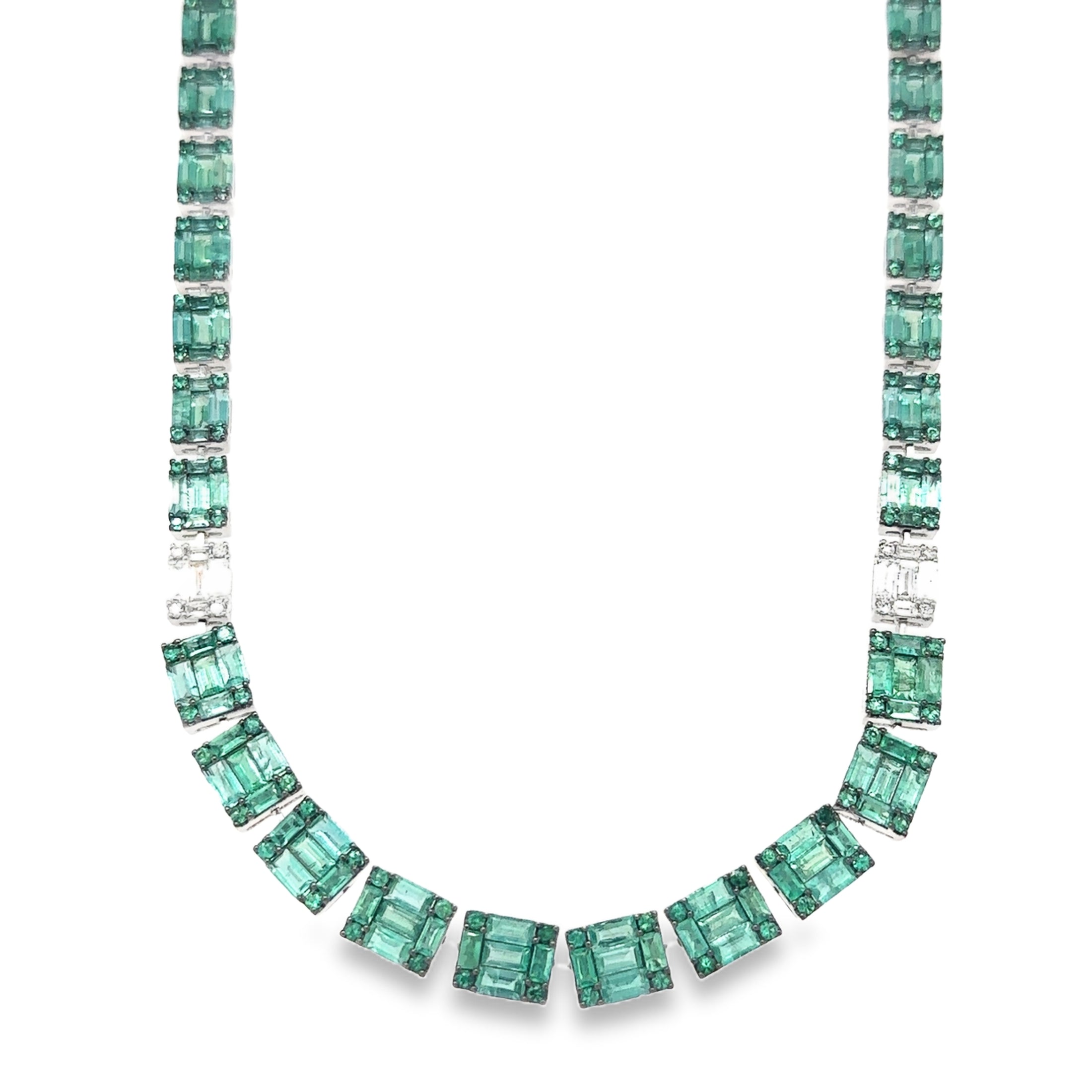 18K White Gold Emerald & Diamond Necklace  22.04 TCW