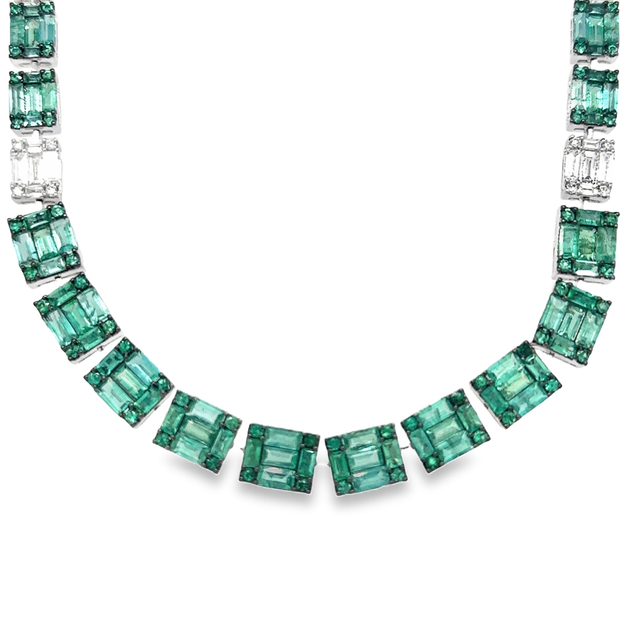 18K White Gold Emerald & Diamond Necklace  22.04 TCW