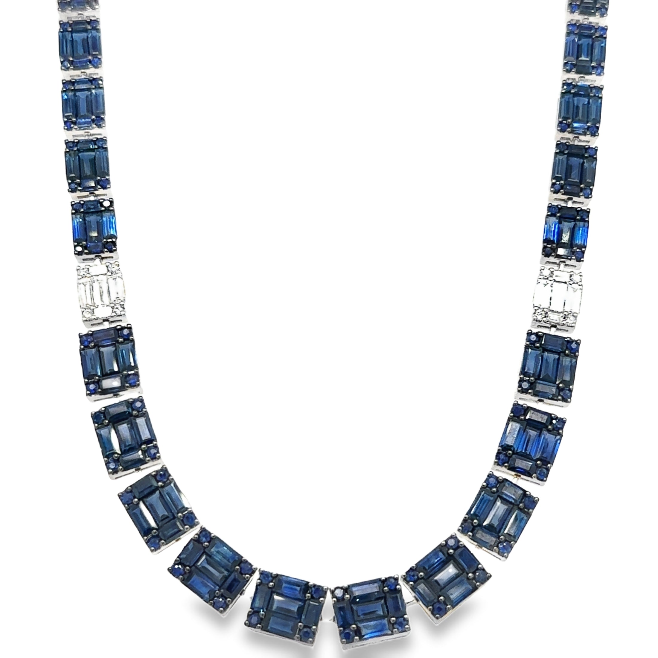 18K White Gold Sapphire & Diamond Necklace  34.55 TCW