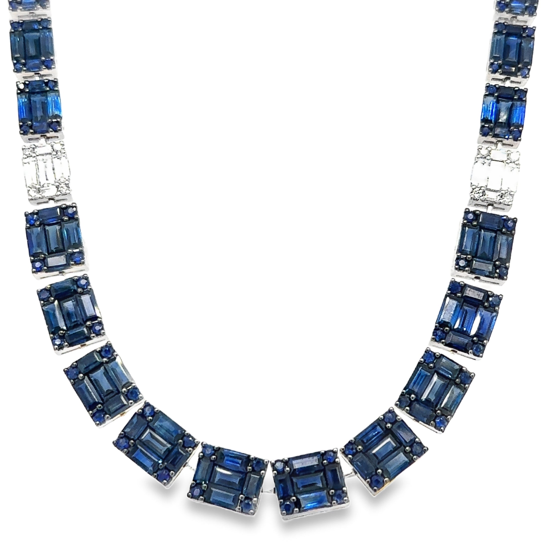 18K White Gold Sapphire & Diamond Necklace  34.55 TCW