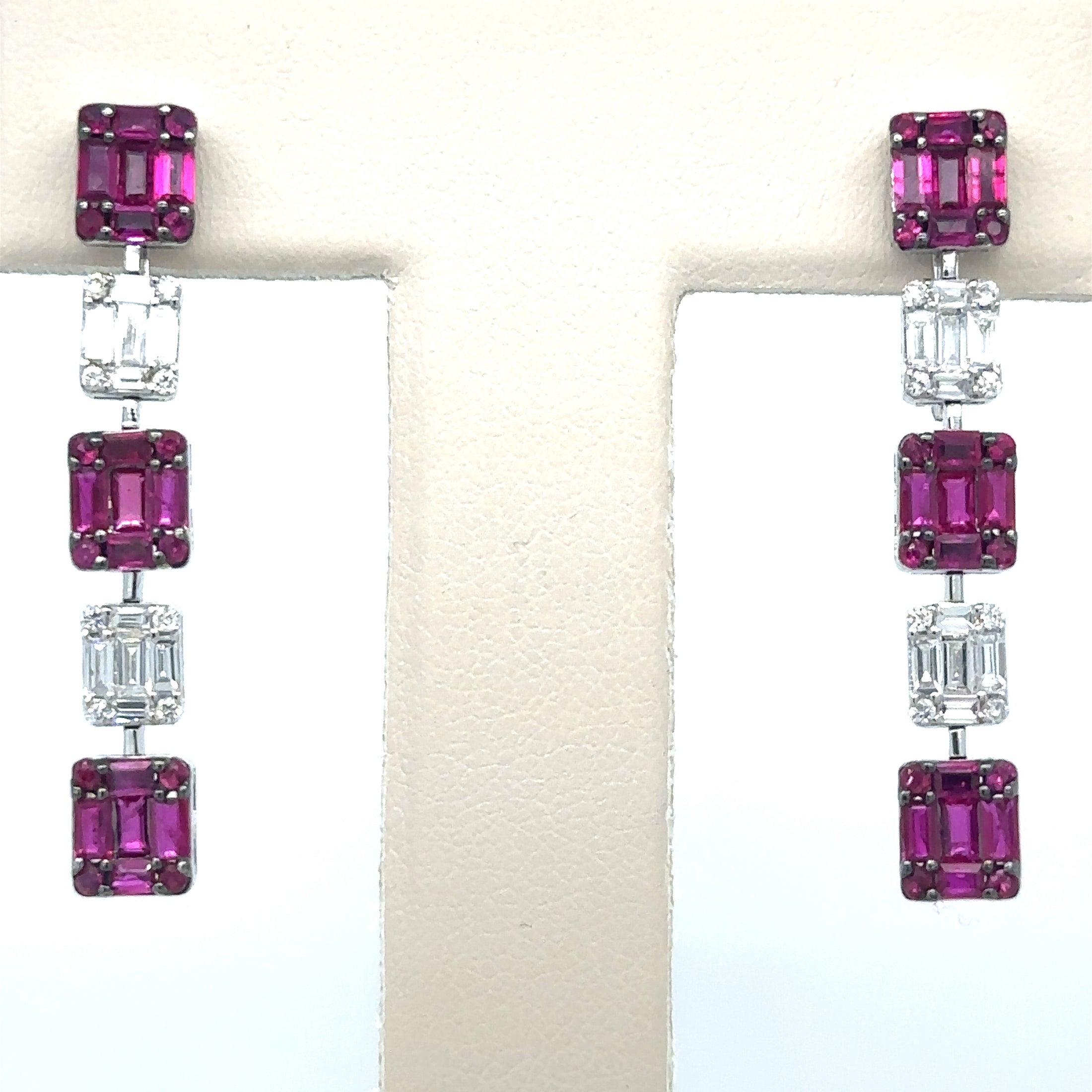 18K White Gold Ruby & Diamond Earring 3.59 TCW