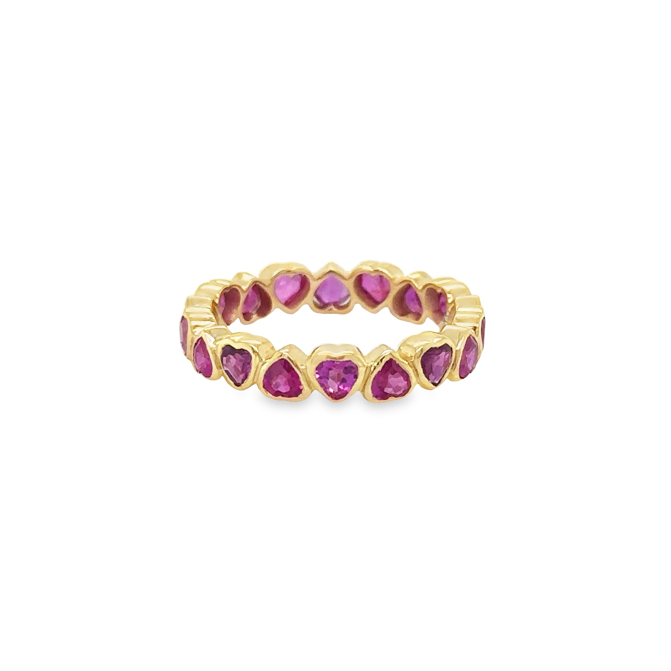 Anillo De Eternidad Con Bisel De Rubí En Forma De Corazón De Oro Amarillo De 14 K, 2.60CT