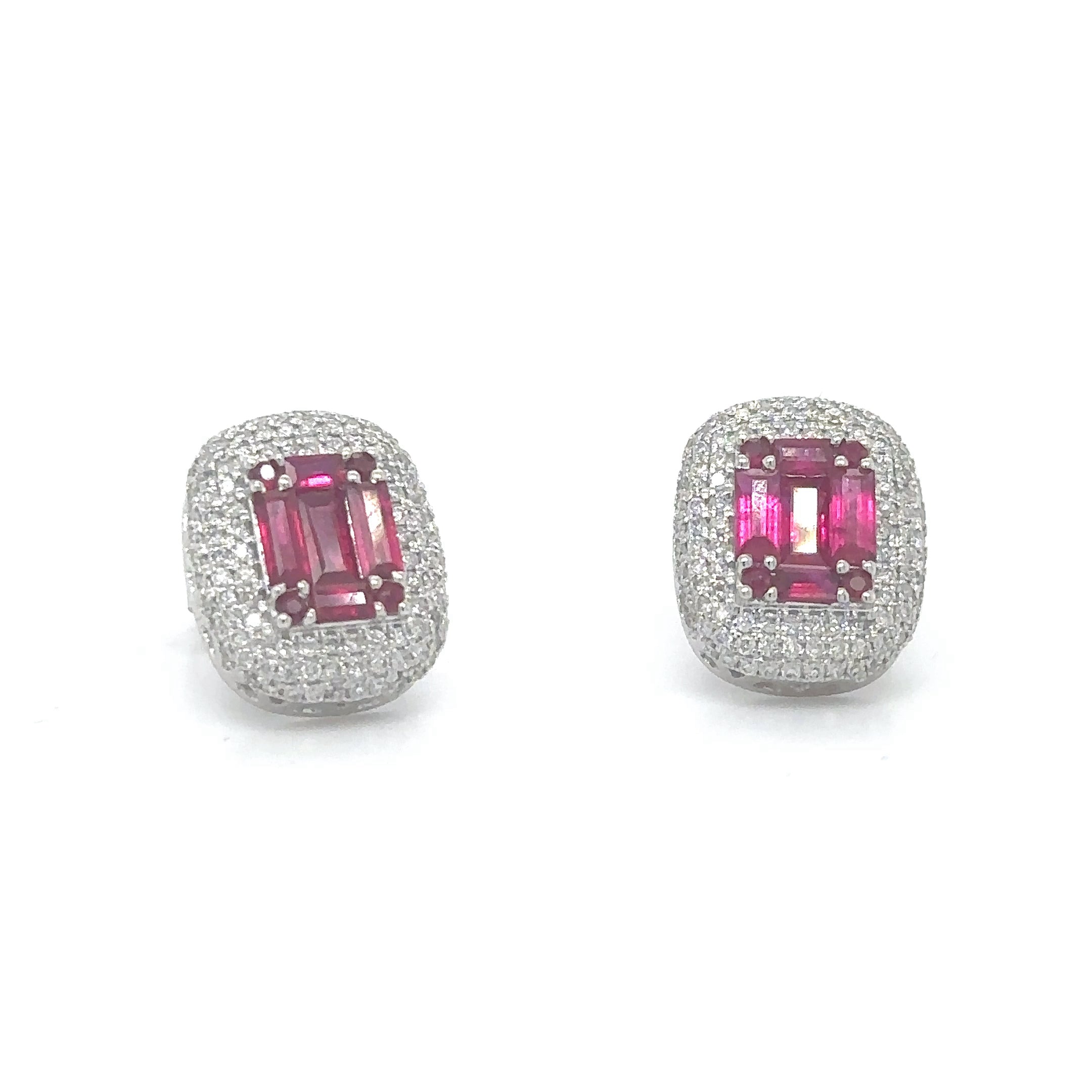 14K White Gold Ruby & Diamonds Earring 2.29 TCW