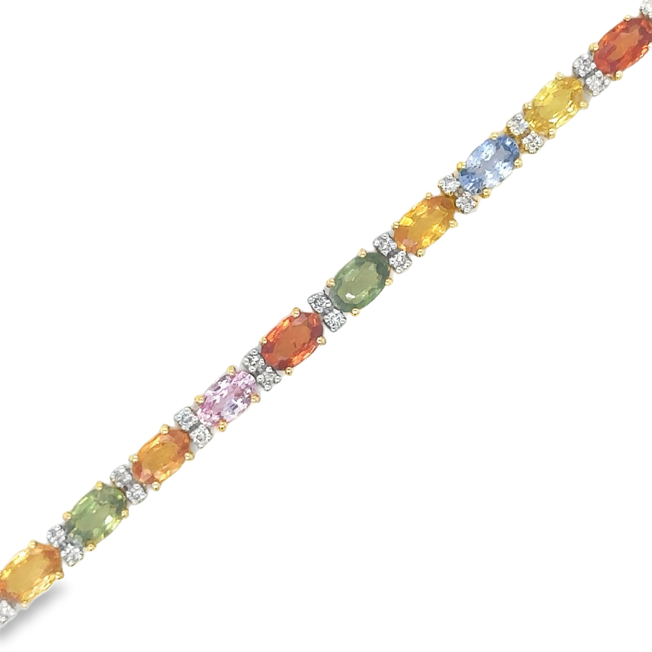 18K Yellow Gold Multi Sapphire & Diamonds Bracelet  8.99 TCW