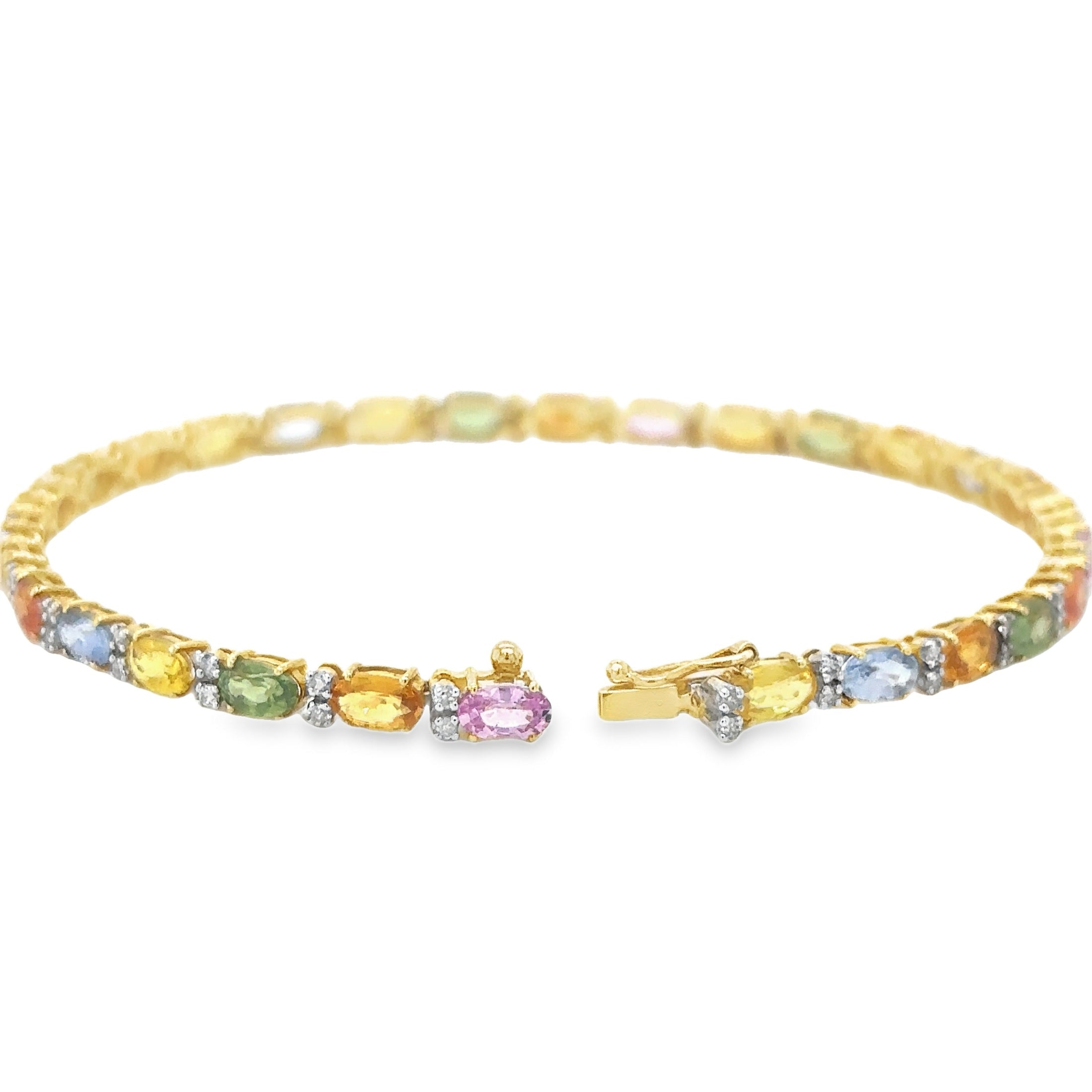 18K Yellow Gold Multi Sapphire & Diamonds Bracelet  8.99 TCW