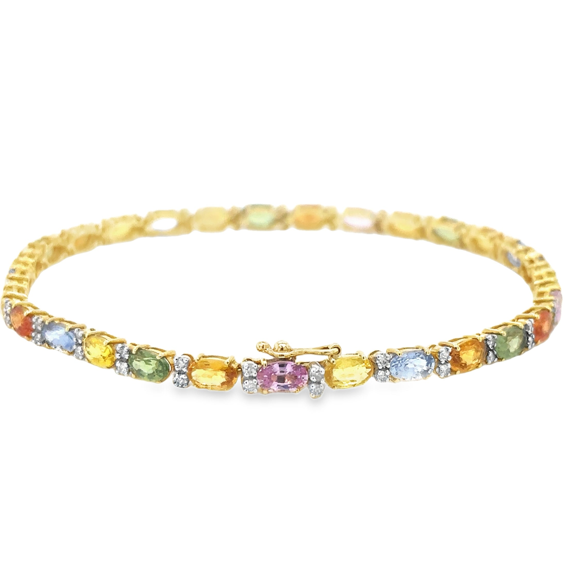 18K Yellow Gold Multi Sapphire & Diamonds Bracelet  8.99 TCW