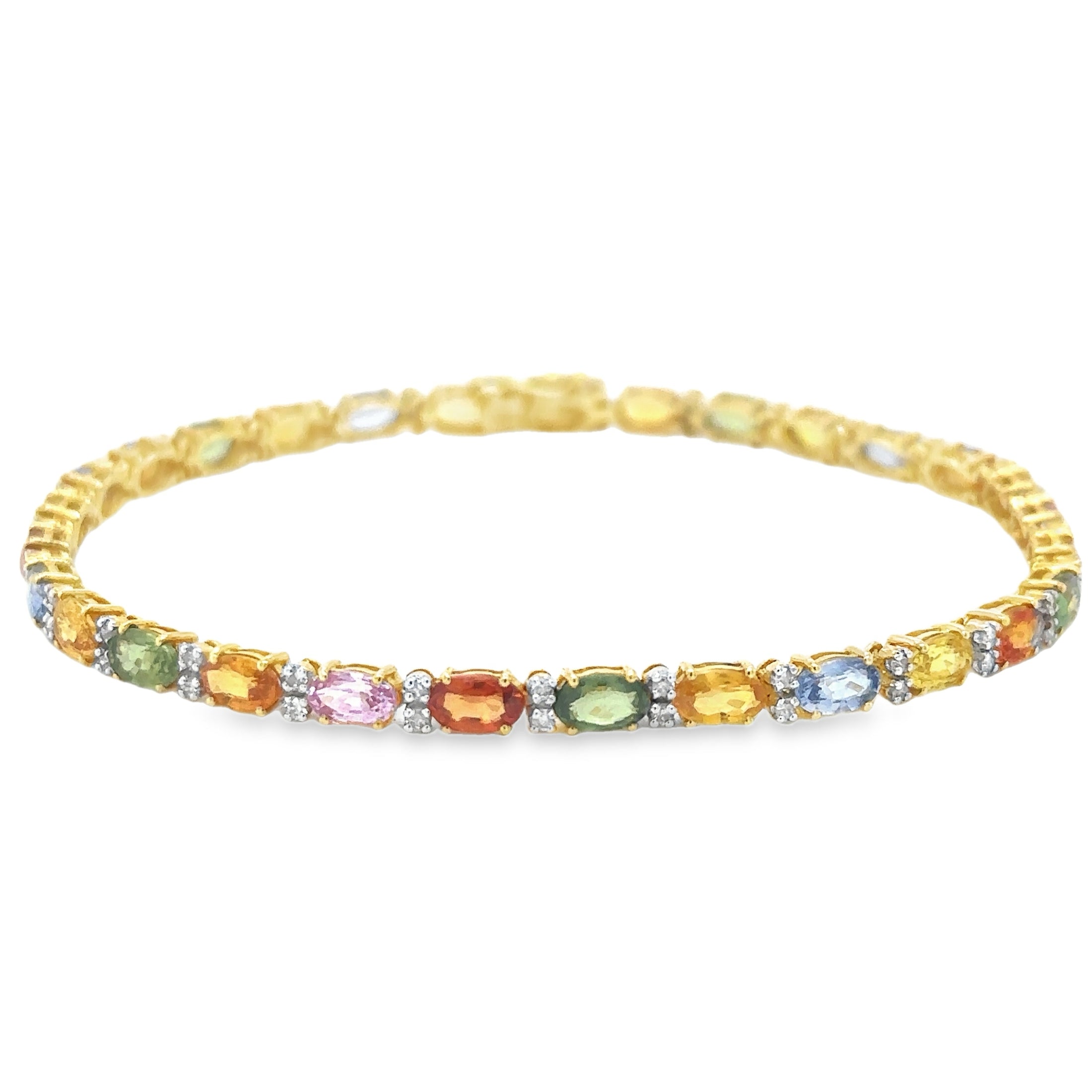 18K Yellow Gold Multi Sapphire & Diamonds Bracelet  8.99 TCW