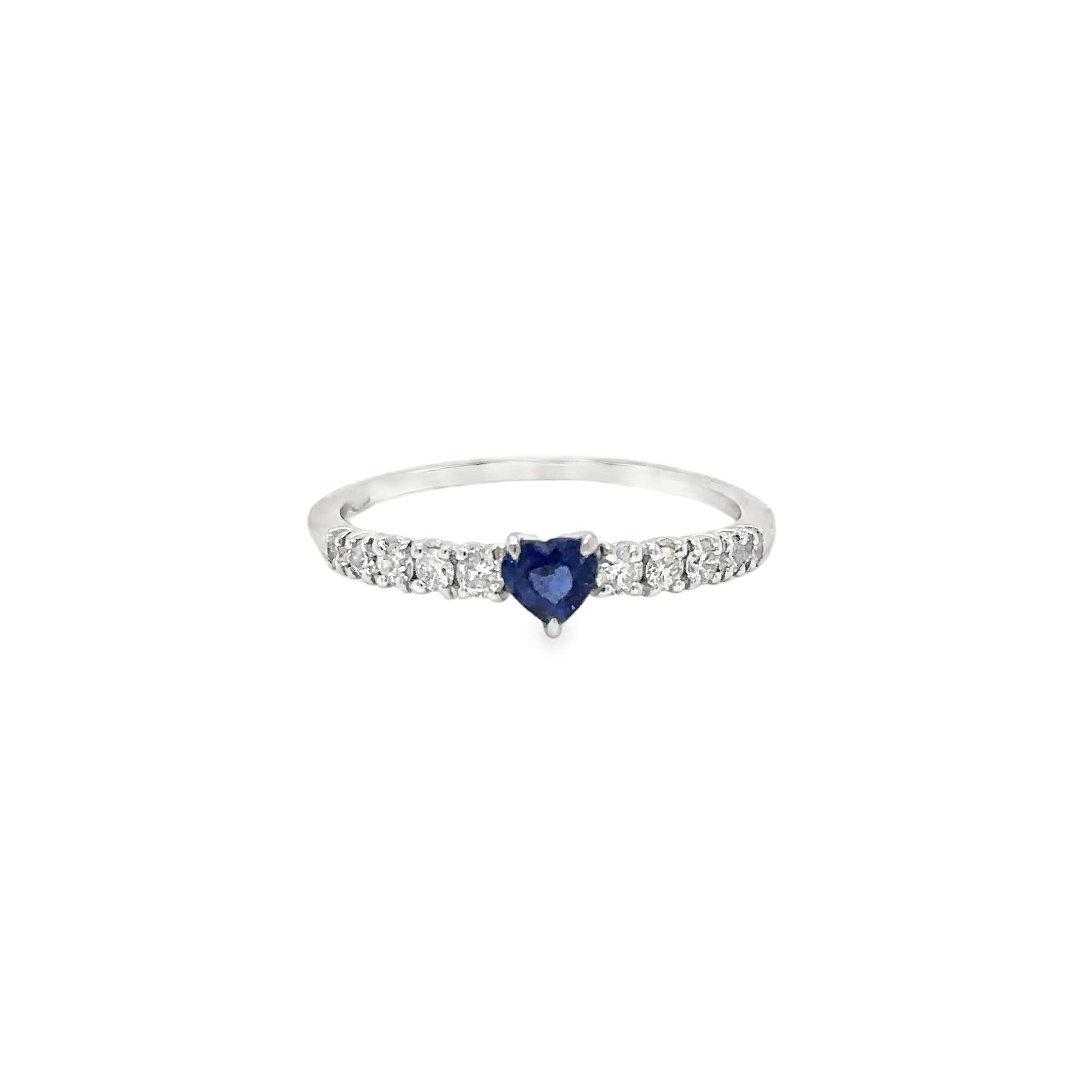 18K White Gold Heart Blue Sapphire & Diamonds Ring 0.65 TCW