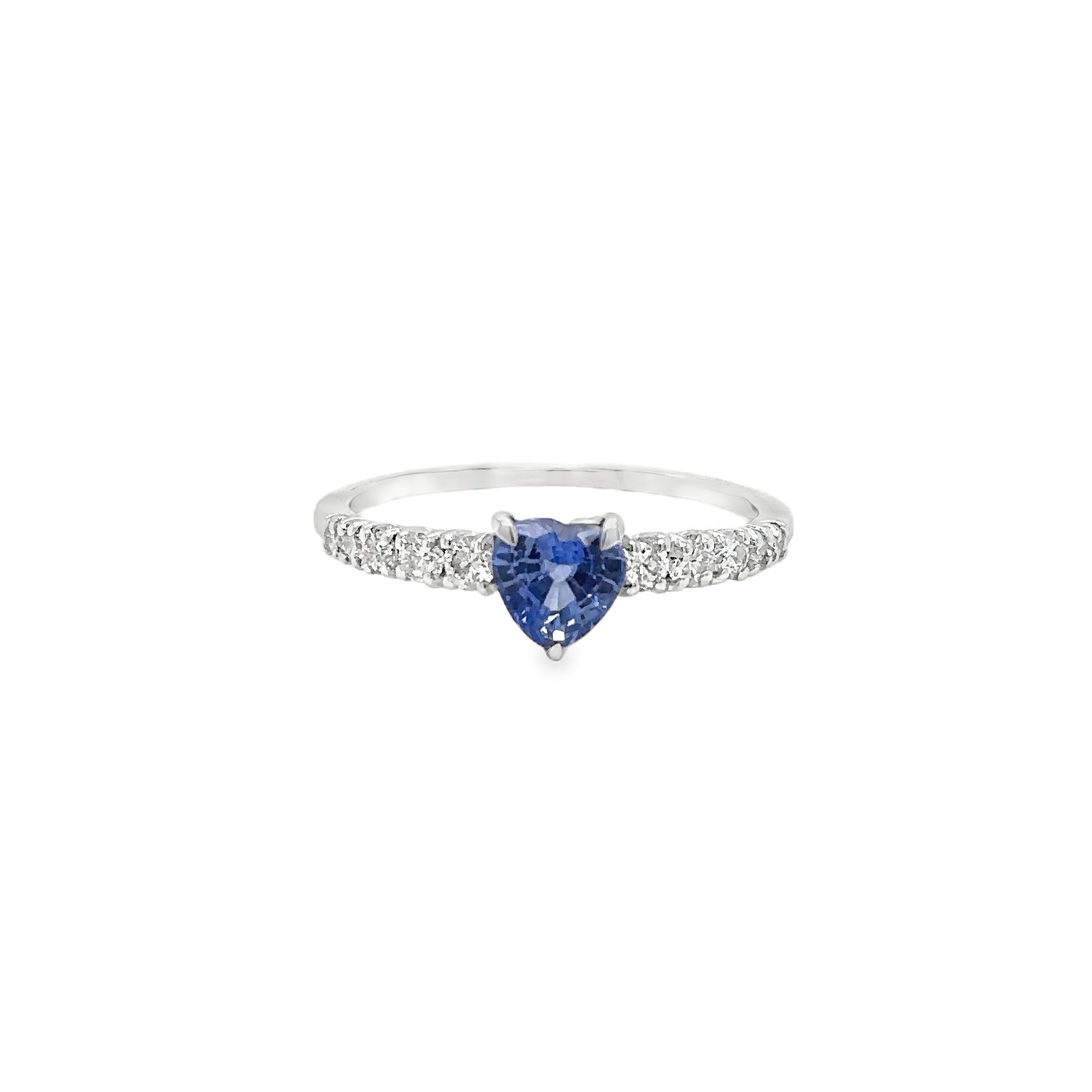 18K White Gold Heart Shaped Blue Sapphire Diamond Ring 1.15 TCW