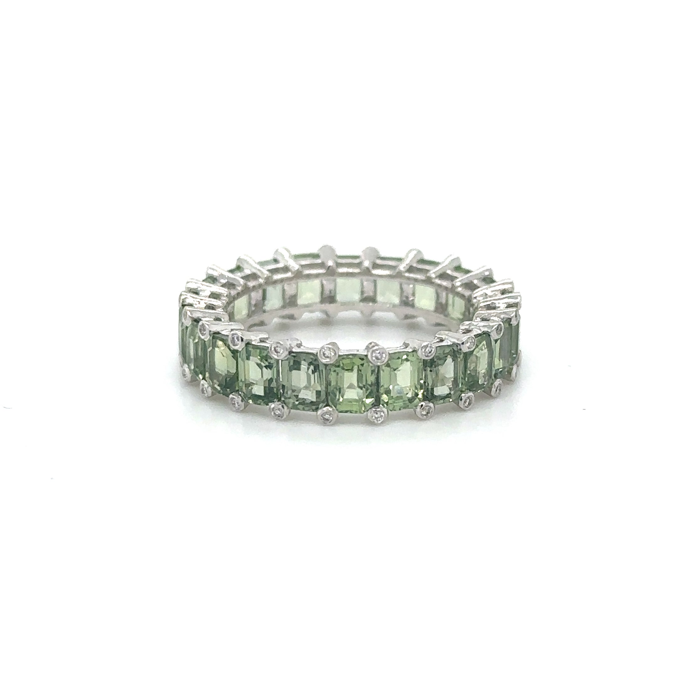 14K White Gold Green Sapphire & Diamonds Ring 4.50 TCW