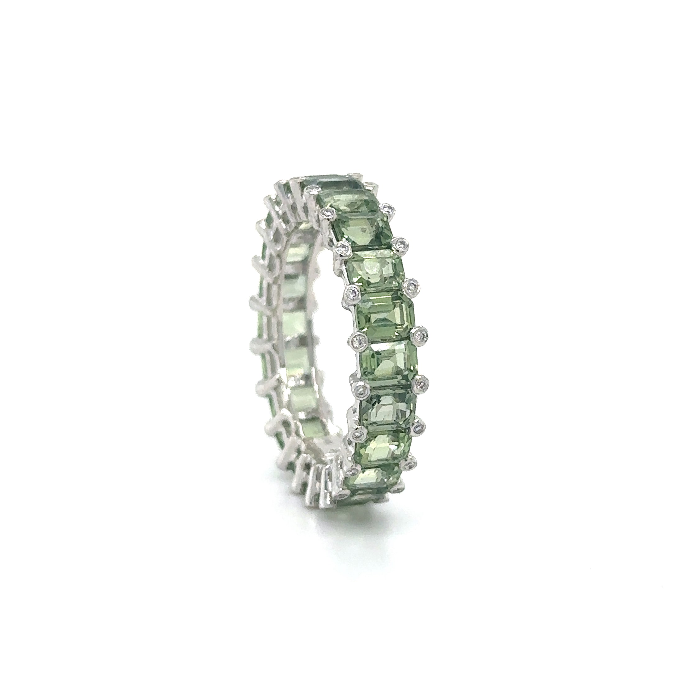 14K White Gold Green Sapphire & Diamonds Ring 4.50 TCW