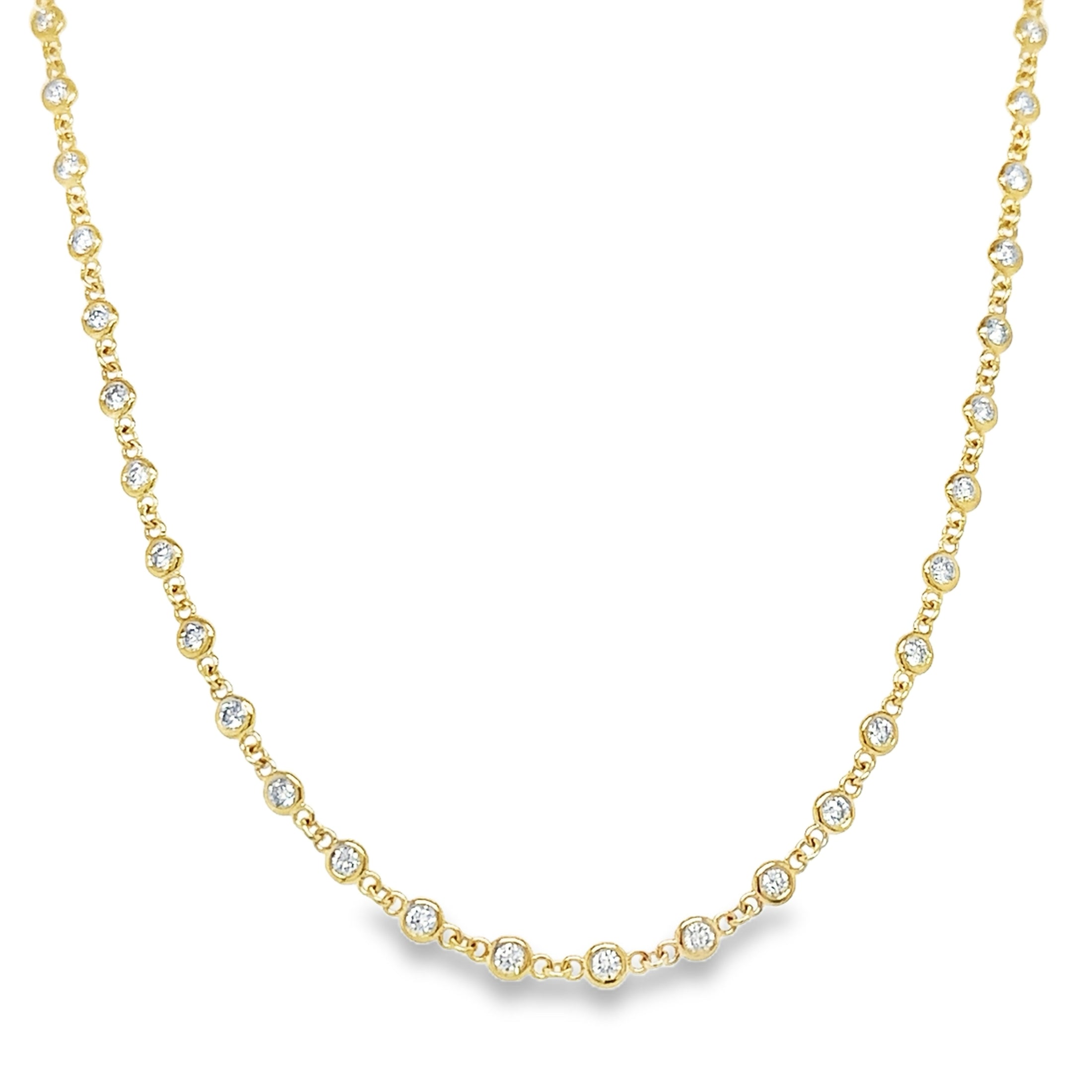 14K Yellow Gold Diamond Bezel Necklace 2.25 TCW