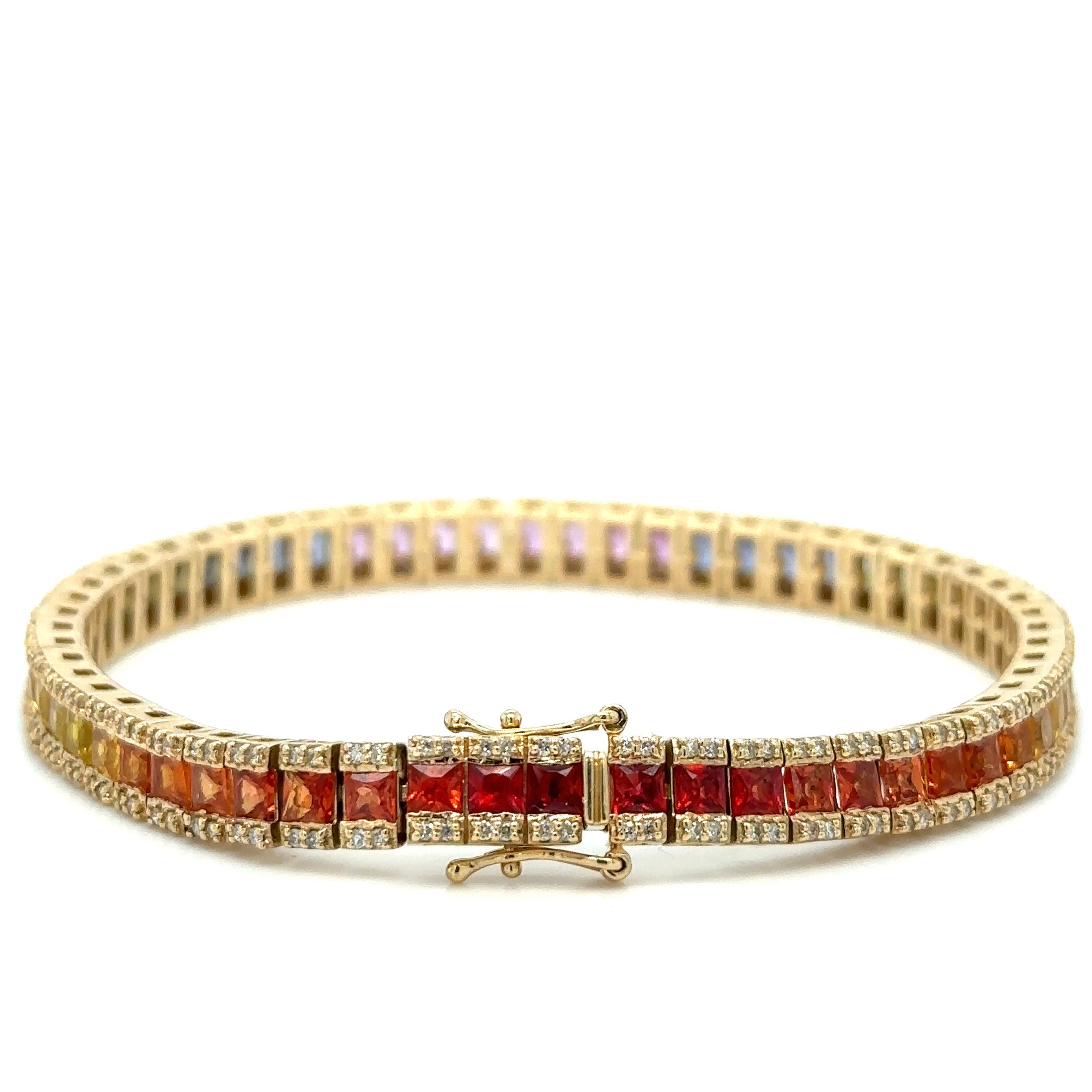 Pulsera de oro amarillo de 14 quilates con múltiples zafiros y diamantes, 9,28 quilates