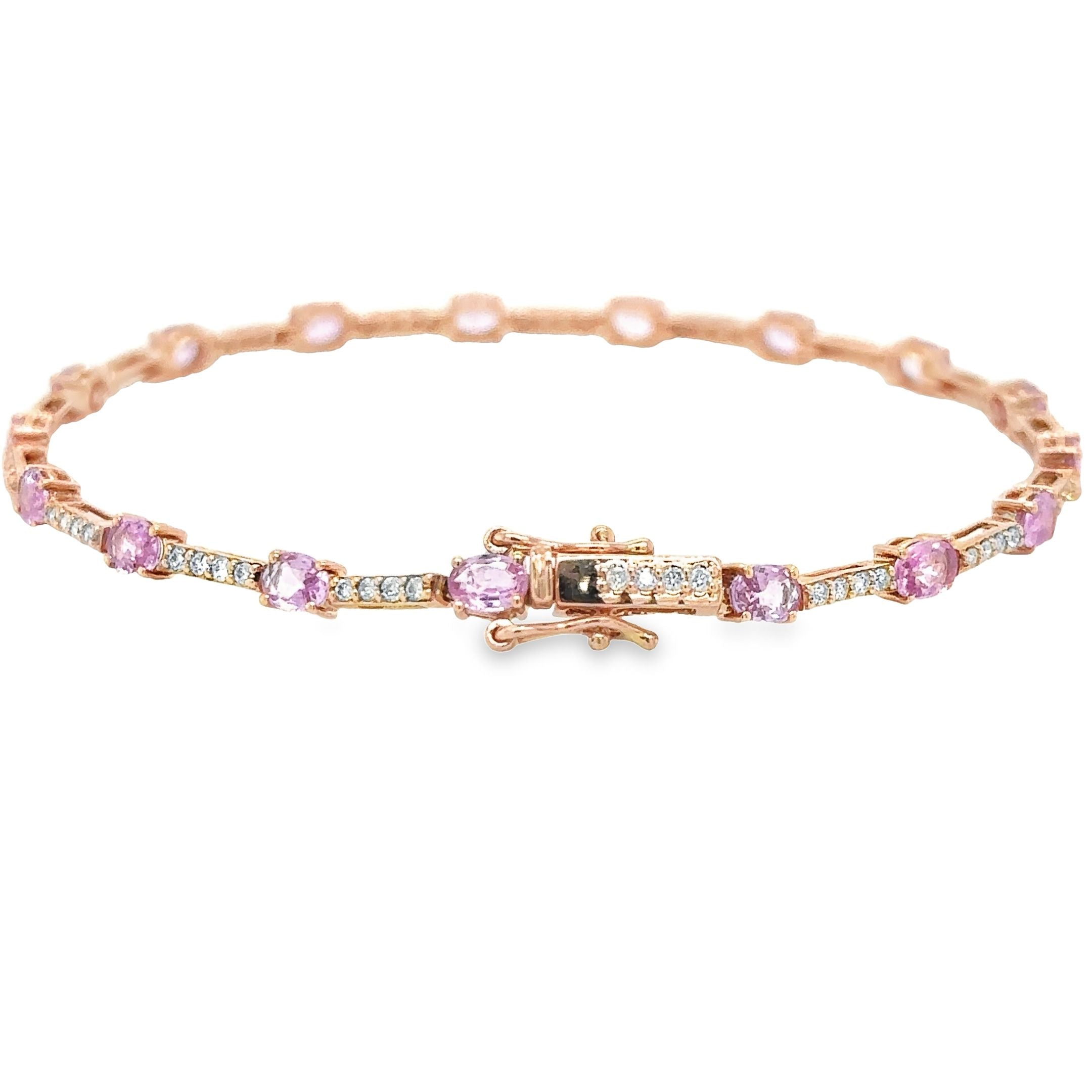 Pulsera de oro rosa de 14 quilates con zafiro rosa y diamantes, 3,64 quilates