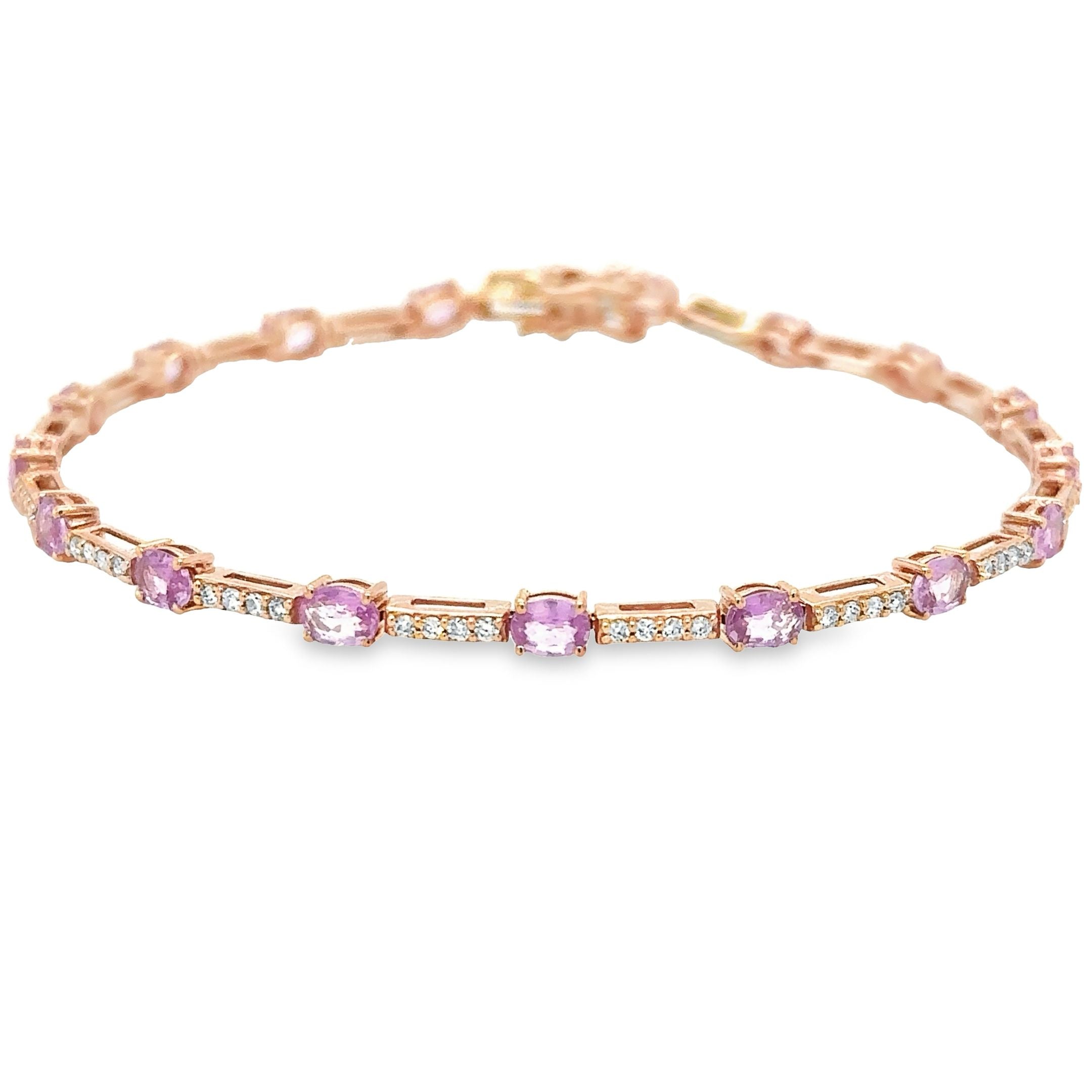 Pulsera de oro rosa de 14 quilates con zafiro rosa y diamantes, 3,64 quilates