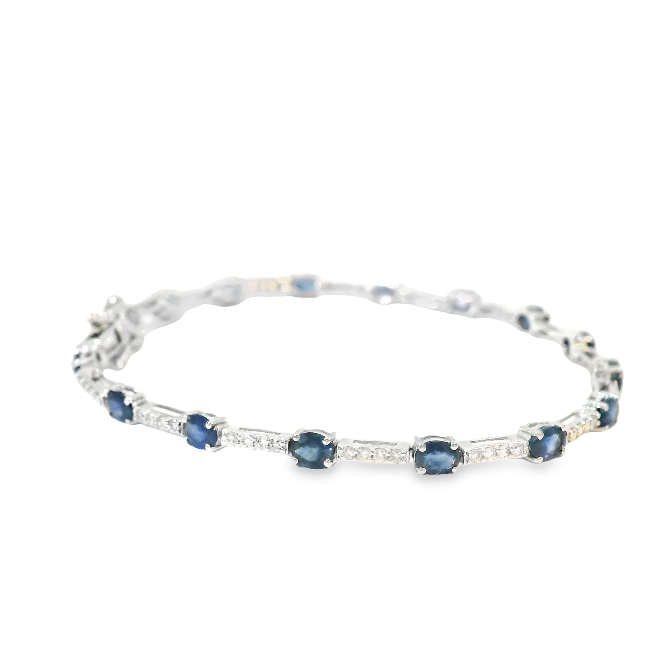 Pulsera de oro blanco de 14 quilates con zafiro azul y diamantes, 4,17 quilates