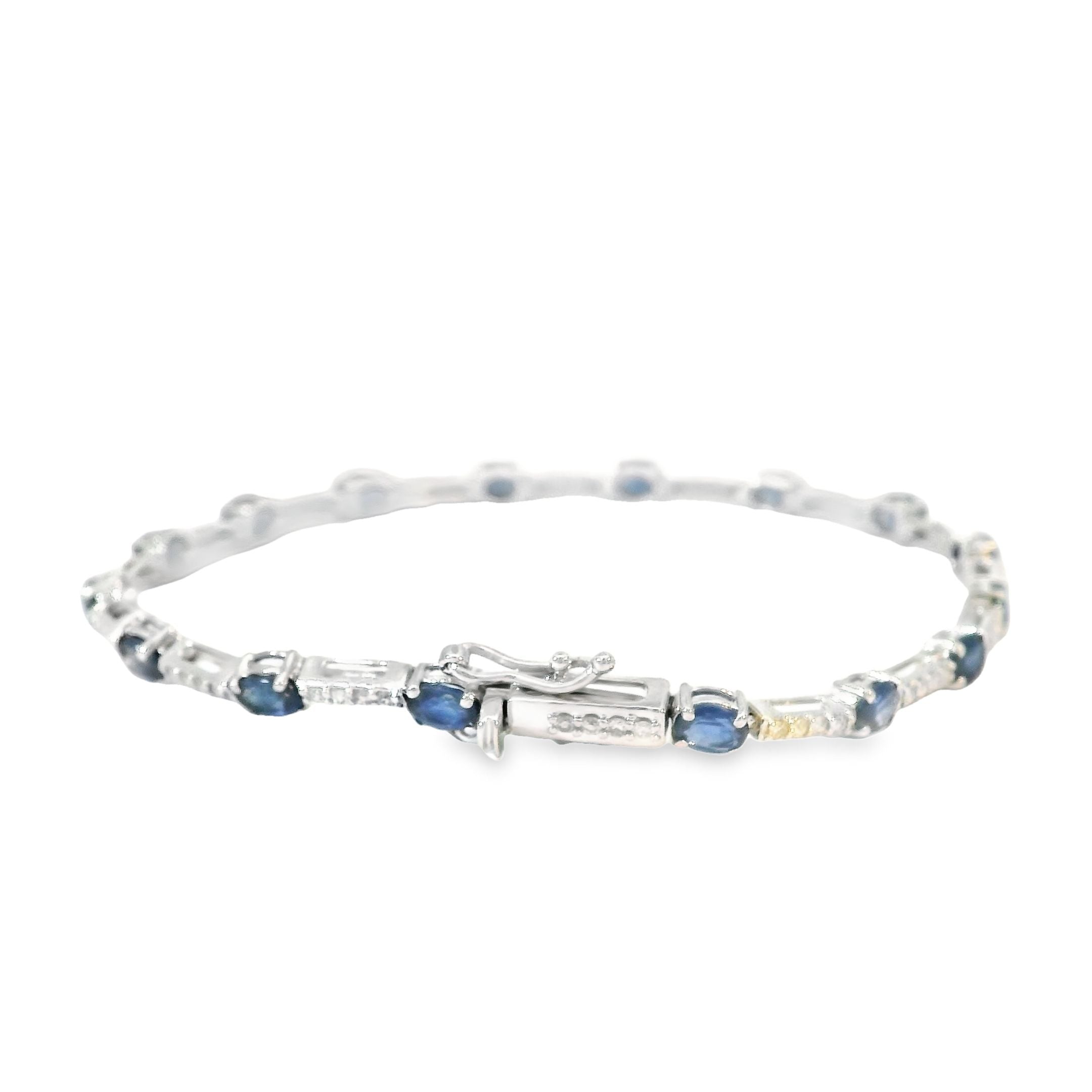 Pulsera de oro blanco de 14 quilates con zafiro azul y diamantes, 4,17 quilates