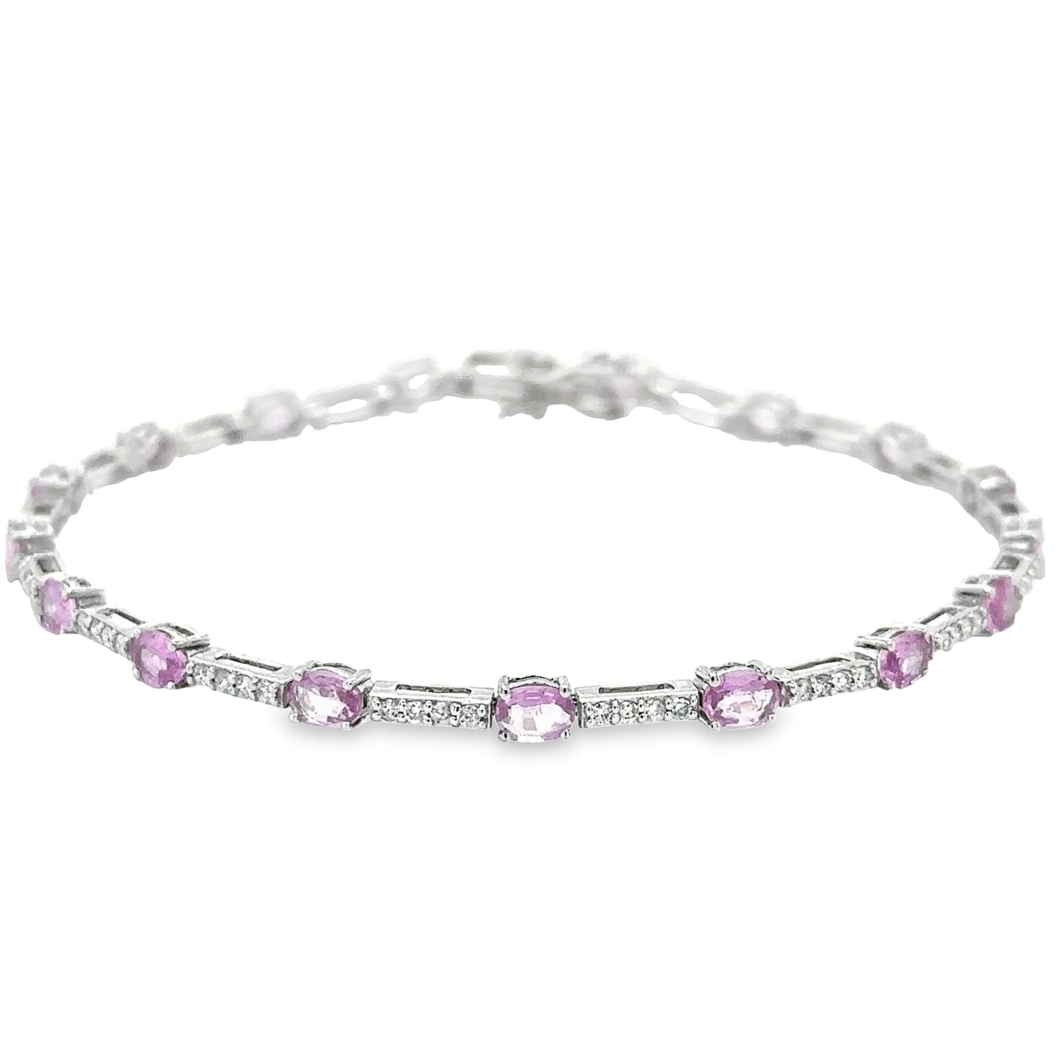 Pulsera de oro blanco de 14 quilates con zafiro rosa y diamantes, 3,49 quilates