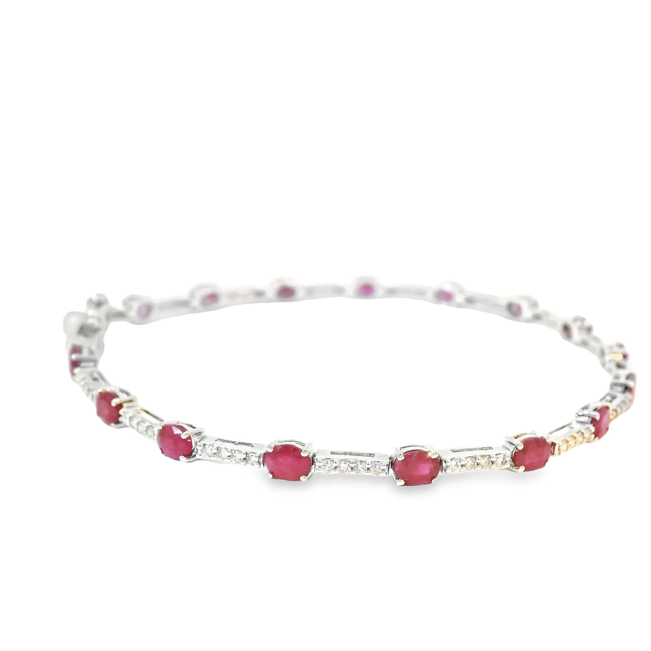 14K Yellow Gold Ruby & Diamonds Bracelet  3.68 TCW