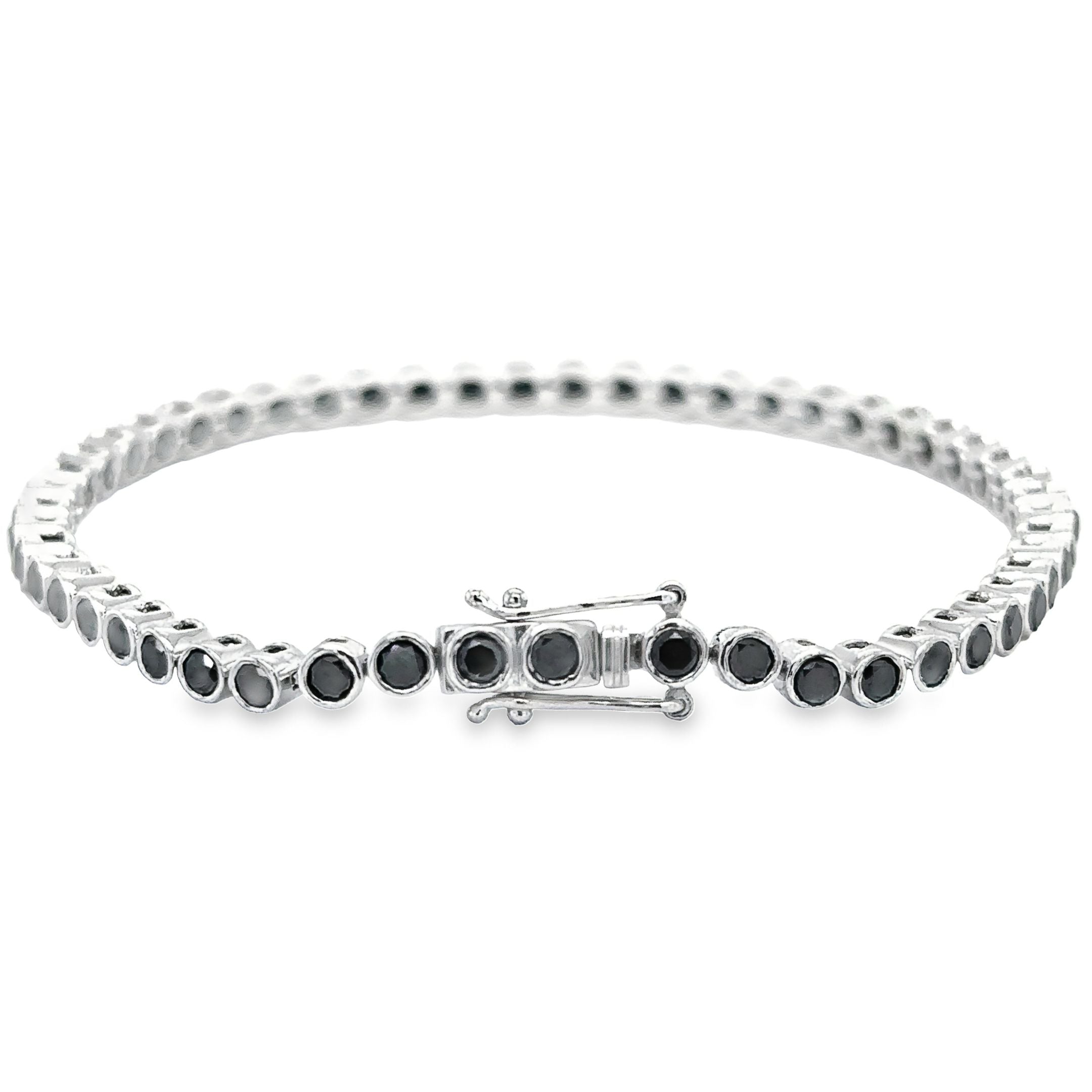 Pulsera de tenis con bisel de diamantes negros en oro blanco de 14 quilates, 3,45 TCW