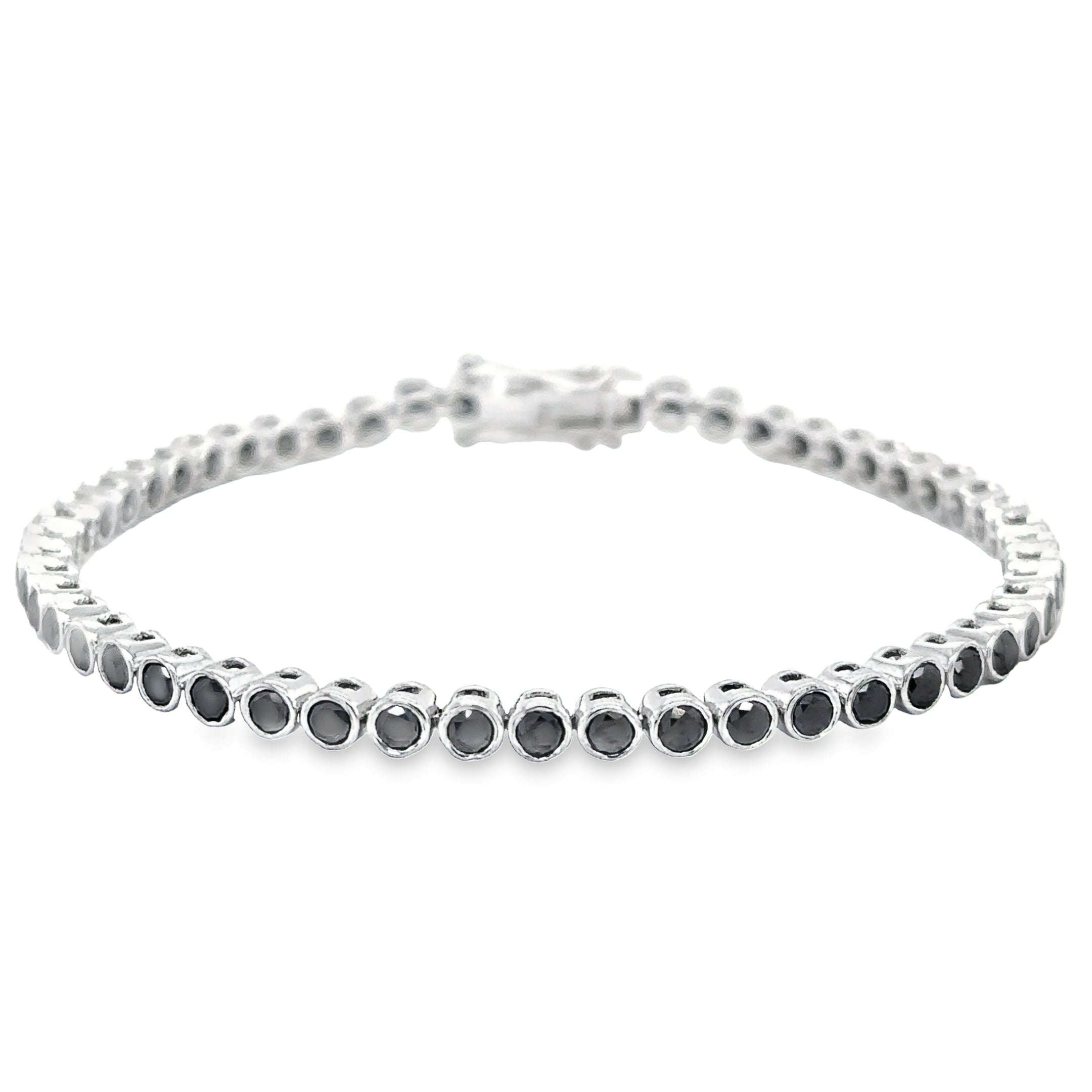 Pulsera de tenis con bisel de diamantes negros en oro blanco de 14 quilates, 3,45 TCW