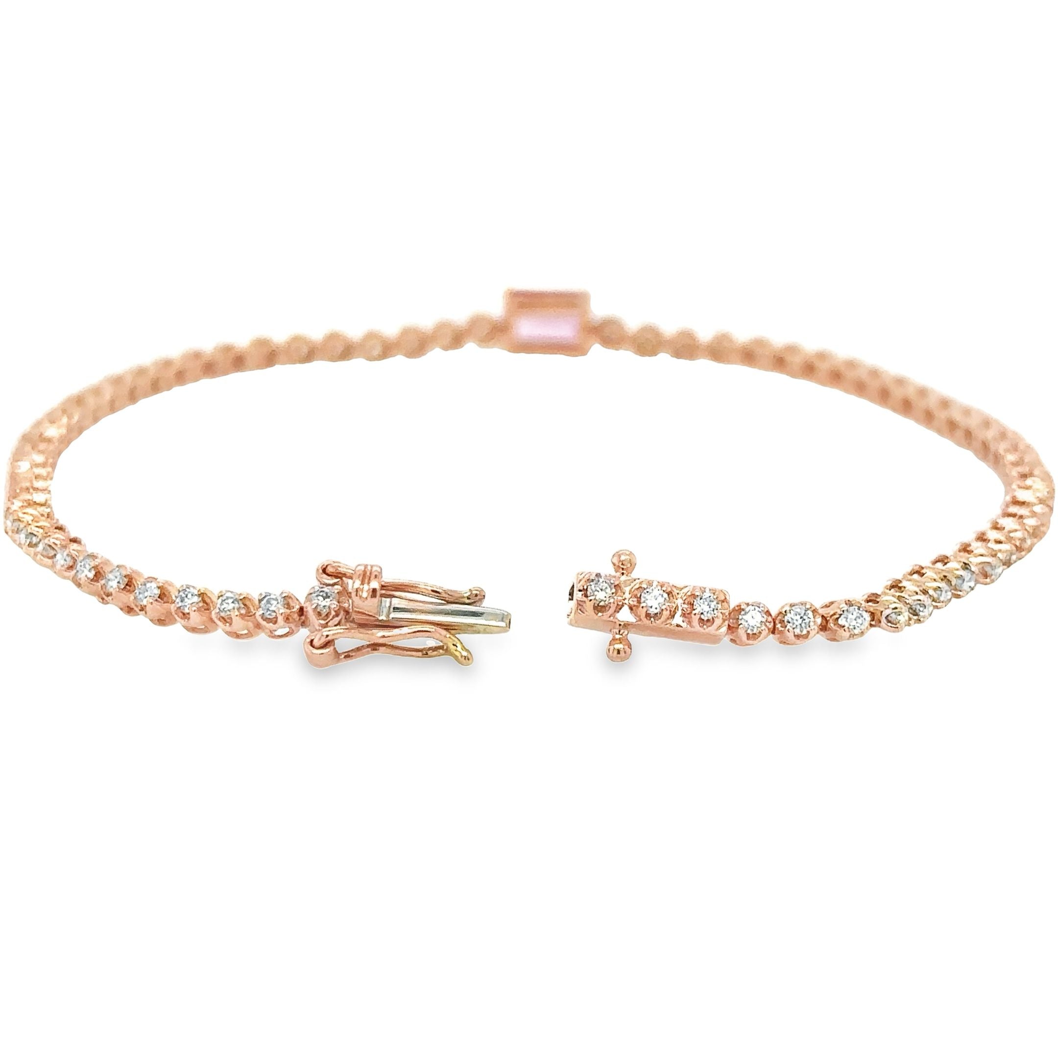 14K Rose Gold Pink Sapphire Oct With Diamond Tennis Bracelet  1.42 TCW