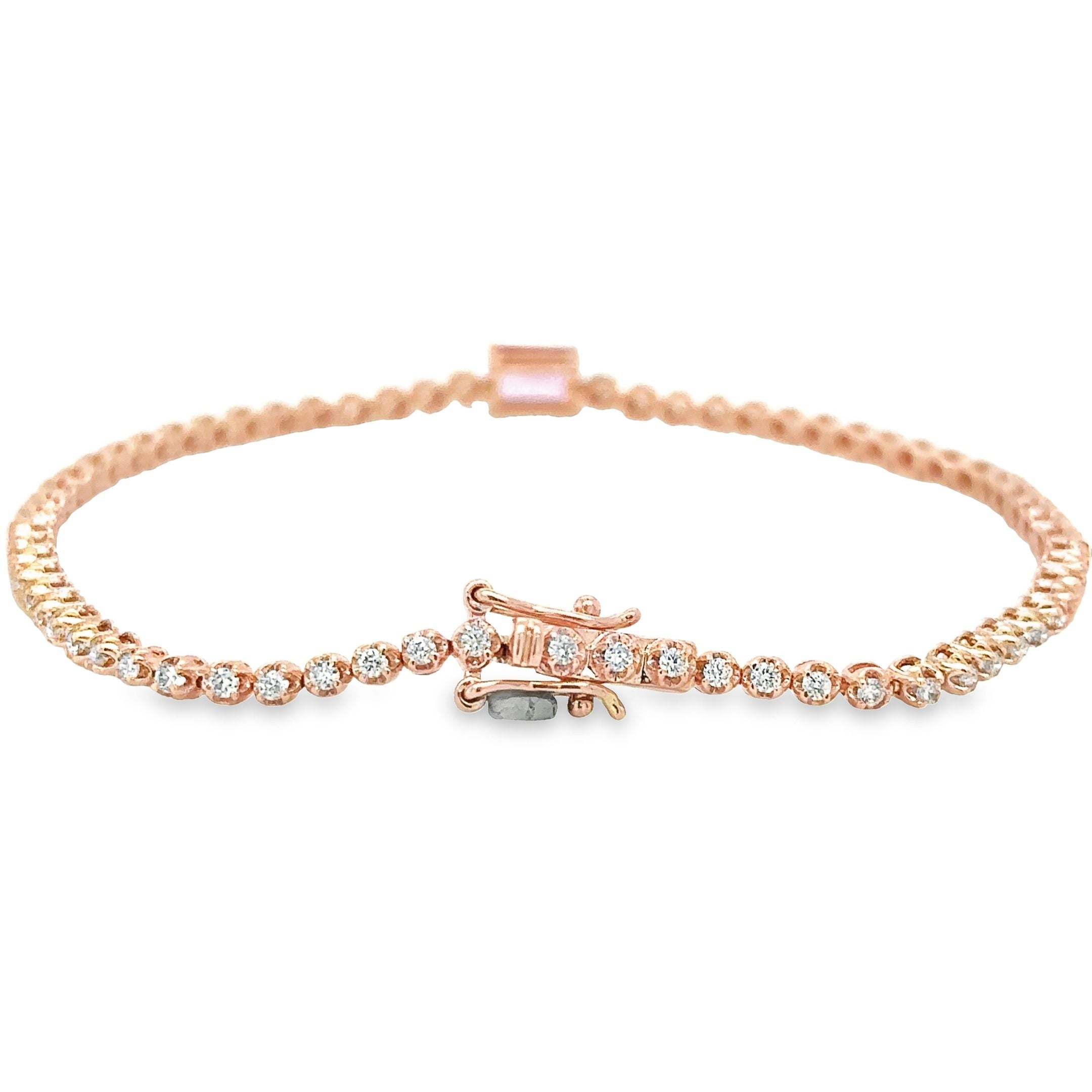 Pulsera de tenis Oct con diamantes y zafiro rosa en oro rosa de 14 quilates, 1,42 TCW