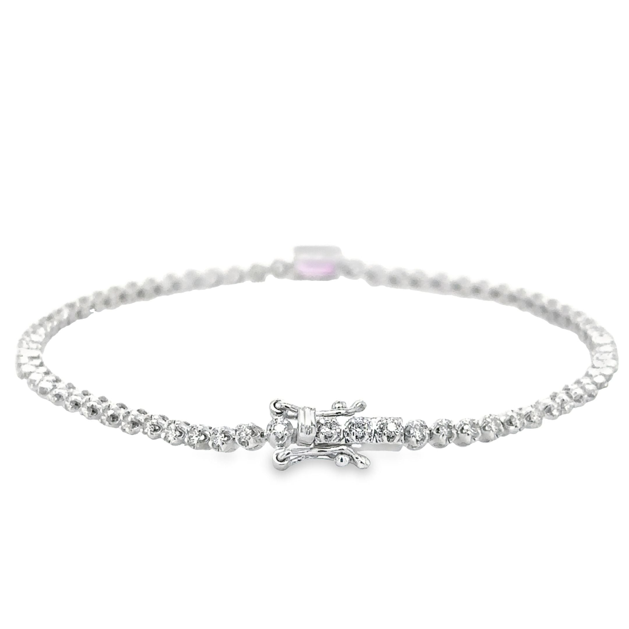 Pulsera de tenis Oct con diamantes y zafiro rosa en oro blanco de 14 quilates, 1,47 TCW