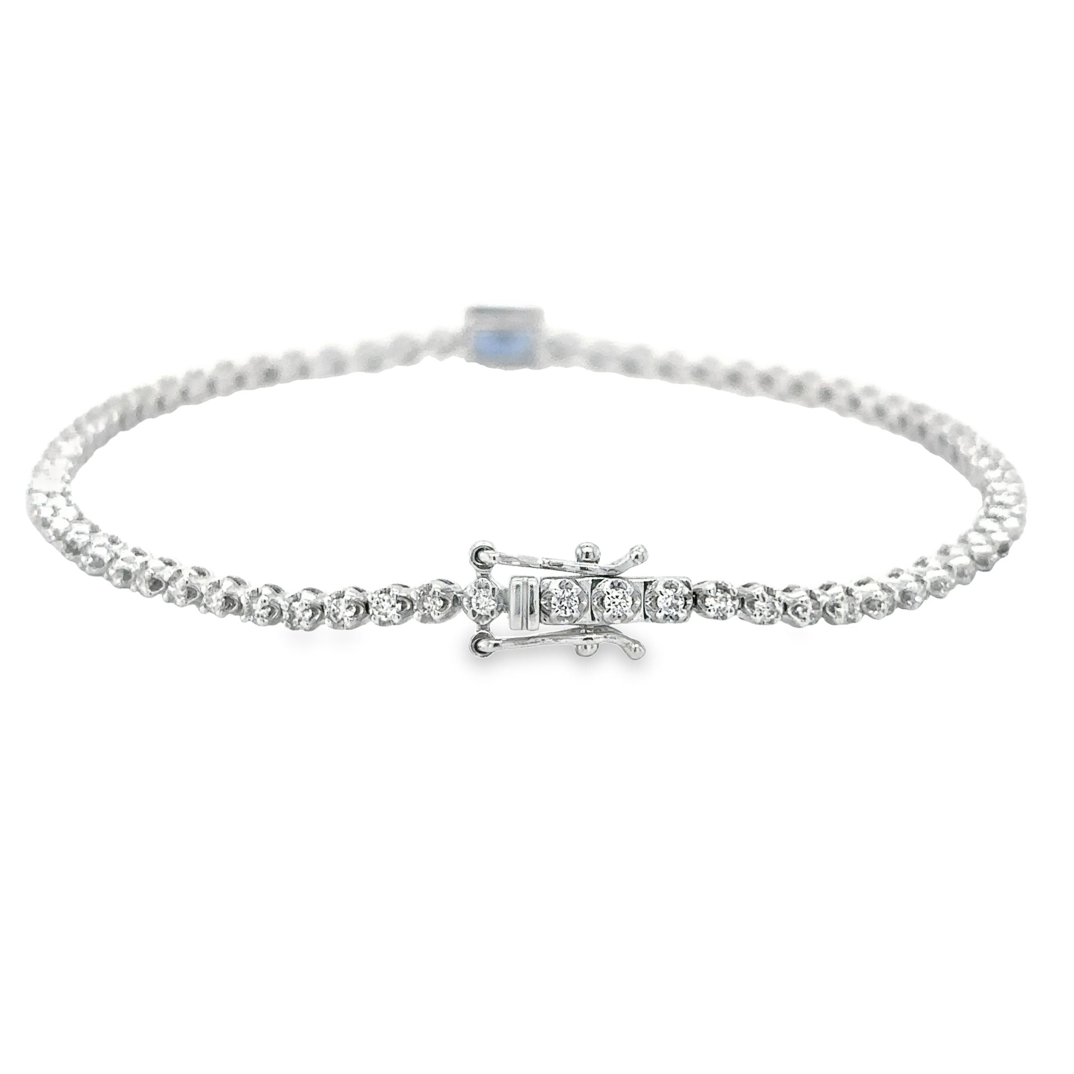 Pulsera de tenis de oro blanco de 14 quilates con zafiro y diamantes, 1,26 quilates