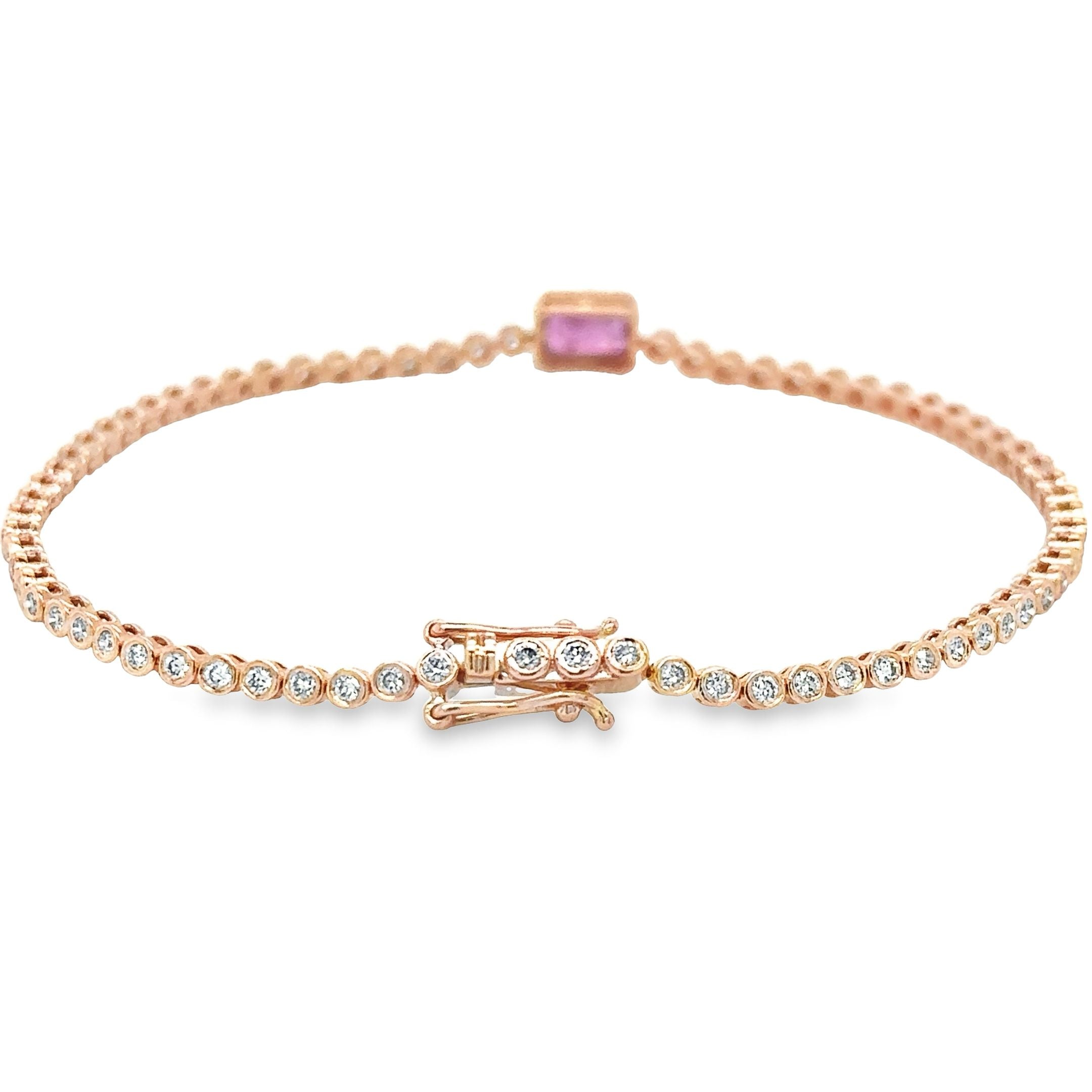 Pulsera de tenis Oct con diamantes y zafiro rosa en oro rosa de 14 quilates, 1,53 TCW