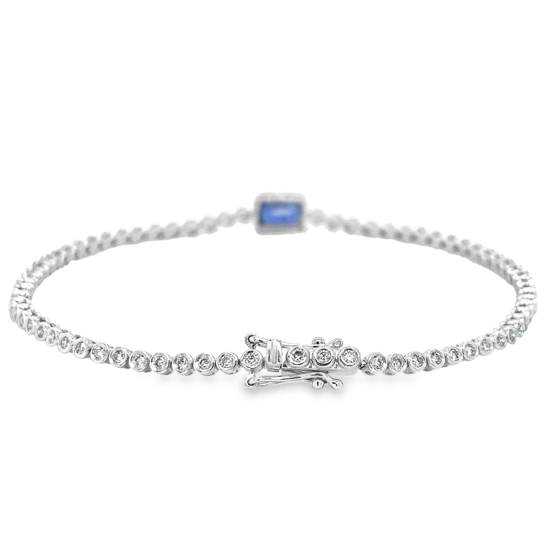 Pulsera de tenis Oct con diamantes y zafiro en oro blanco de 14 quilates, 1,43 TCW