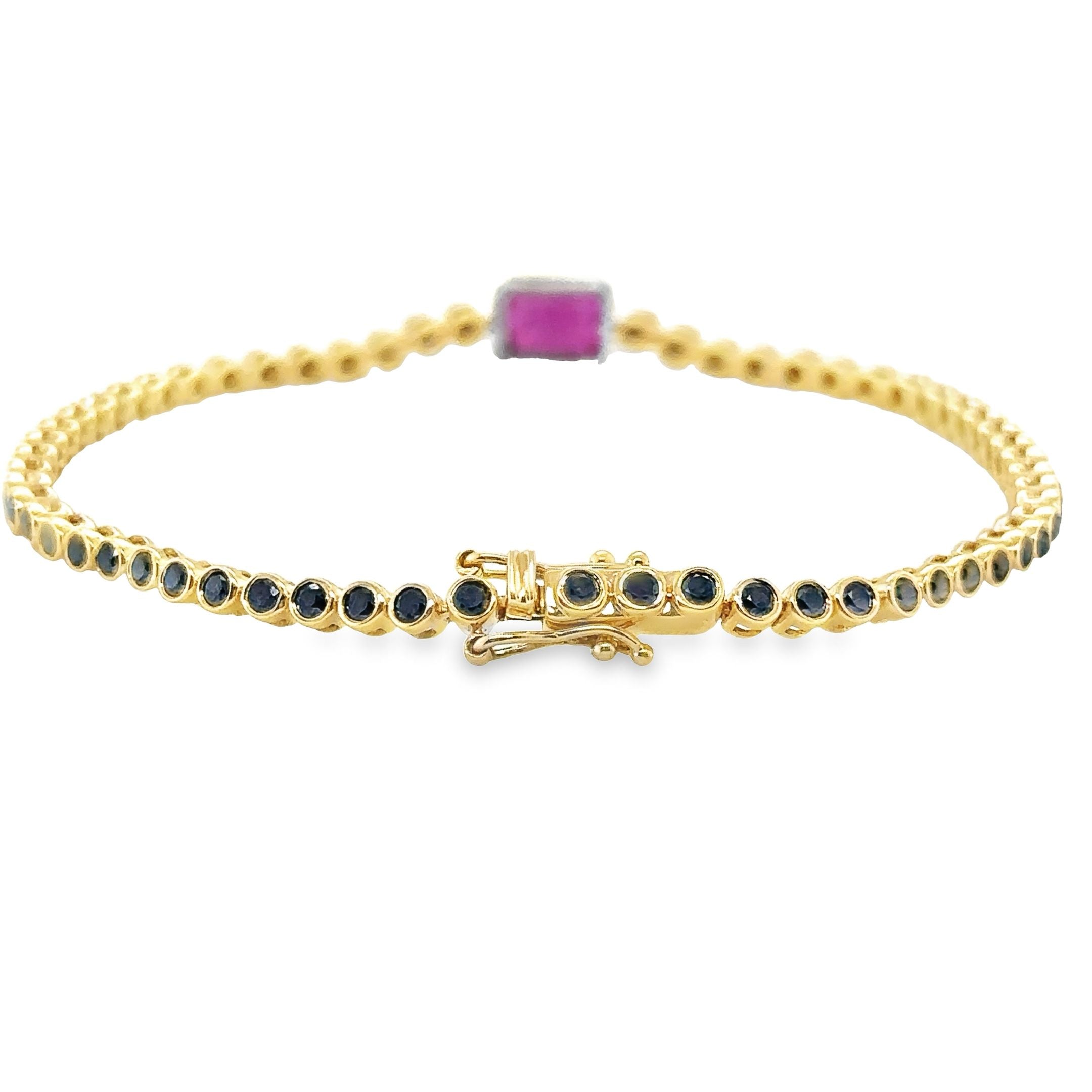 14K Yellow Gold Black Diamond With Ruby   Tennis Bracelet  2.83 TCW