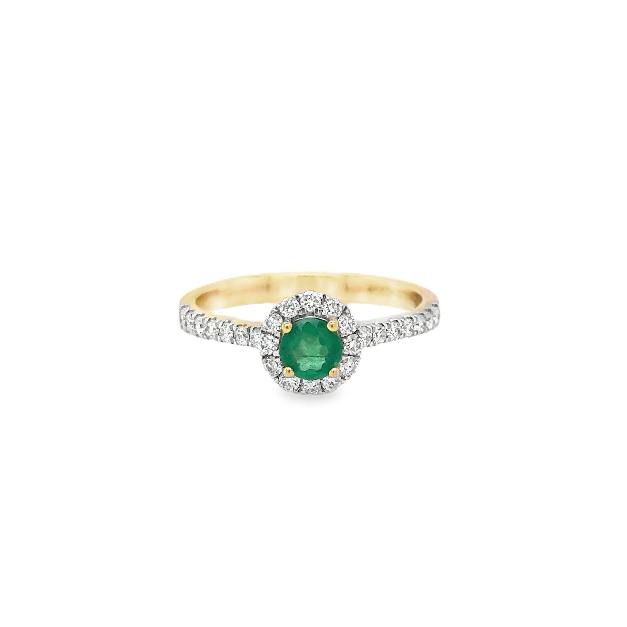 14K Yellow Gold Emerald & Diamonds Ring 0.68 TCW