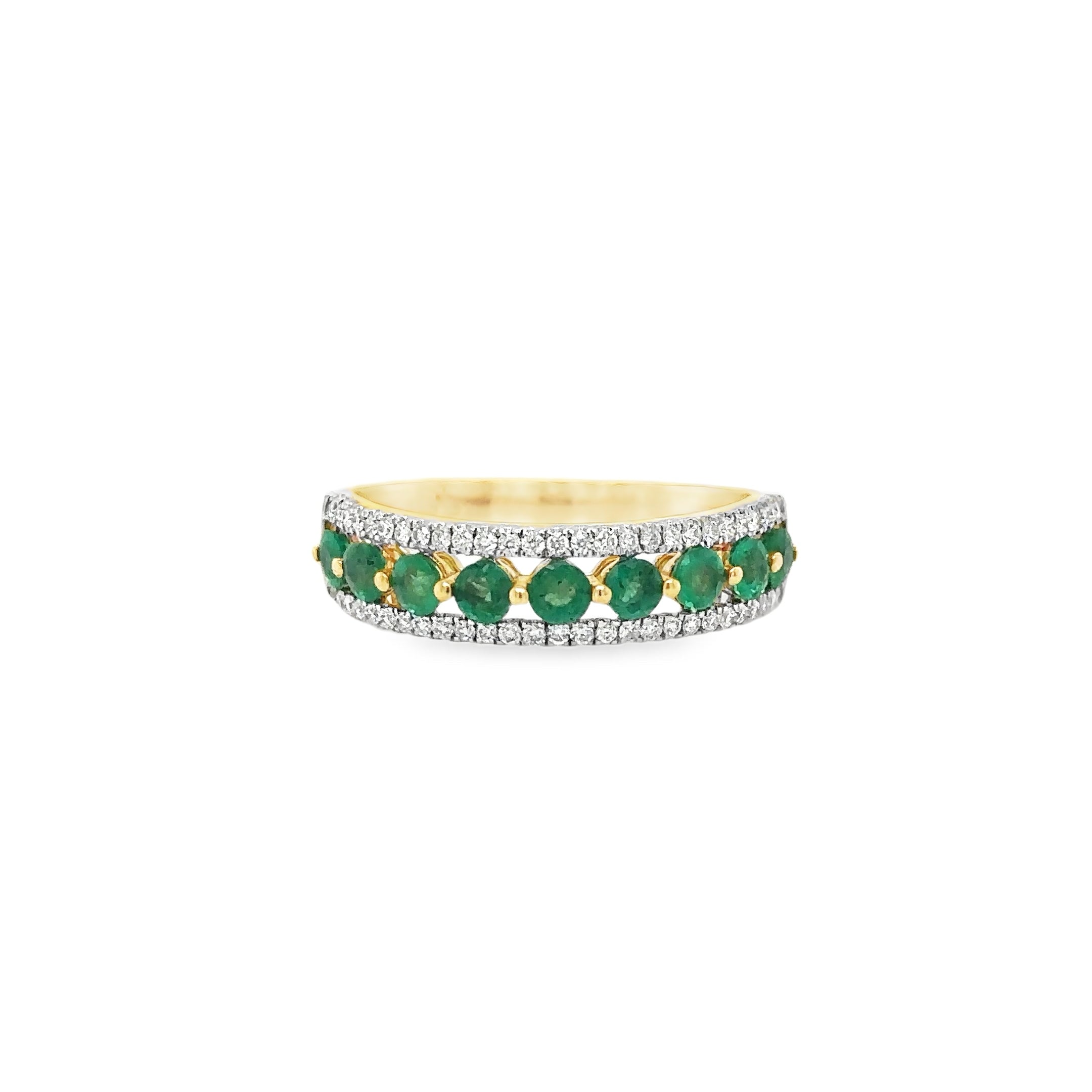 14K Yellow Gold Emerald & Diamonds Ring 0.90 TCW