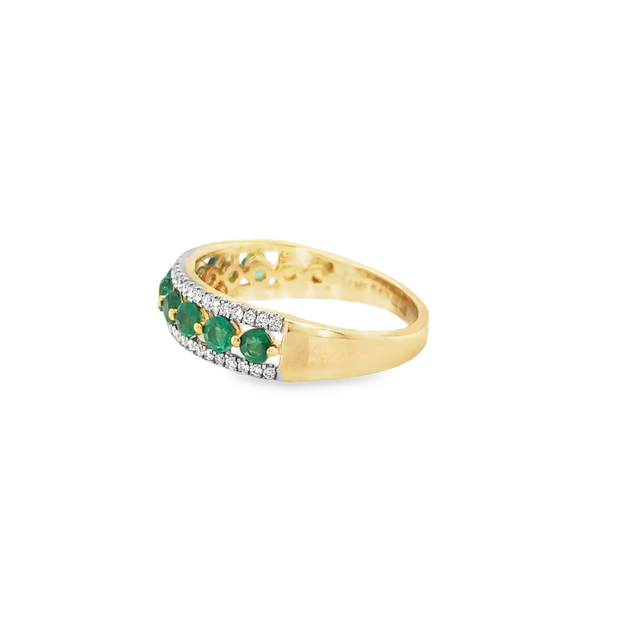 14K Yellow Gold Emerald & Diamonds Ring 0.90 TCW