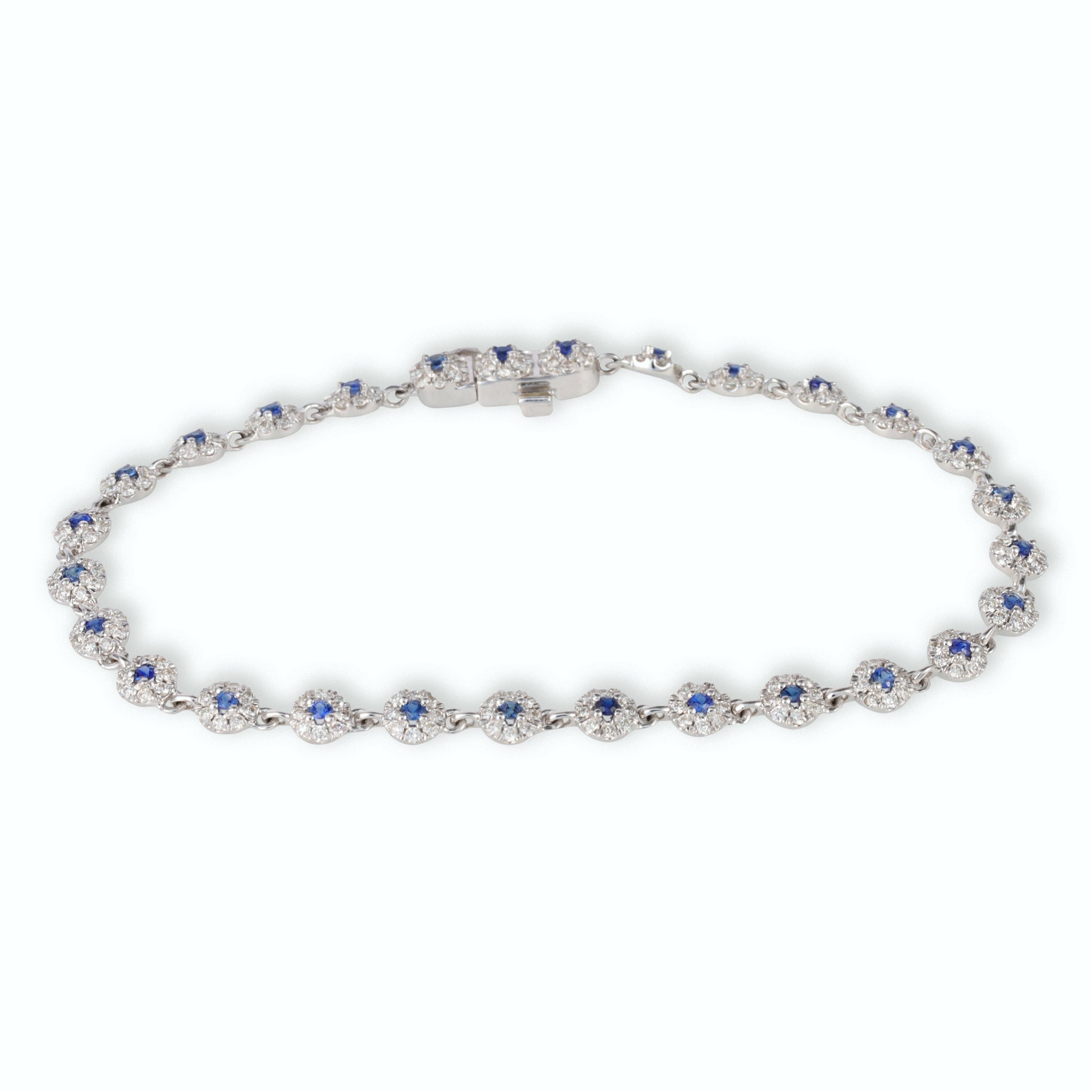 14K Diamond Blue Sapphire Round Disk  Bracelet 1.10 TCW