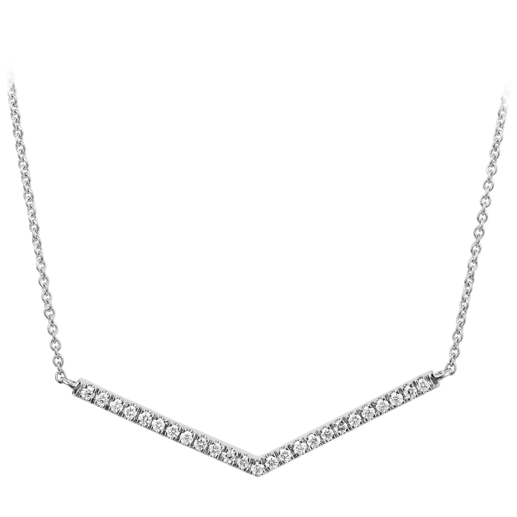 14K White Gold Diamond Curved Bar Necklace 0.25 TCW