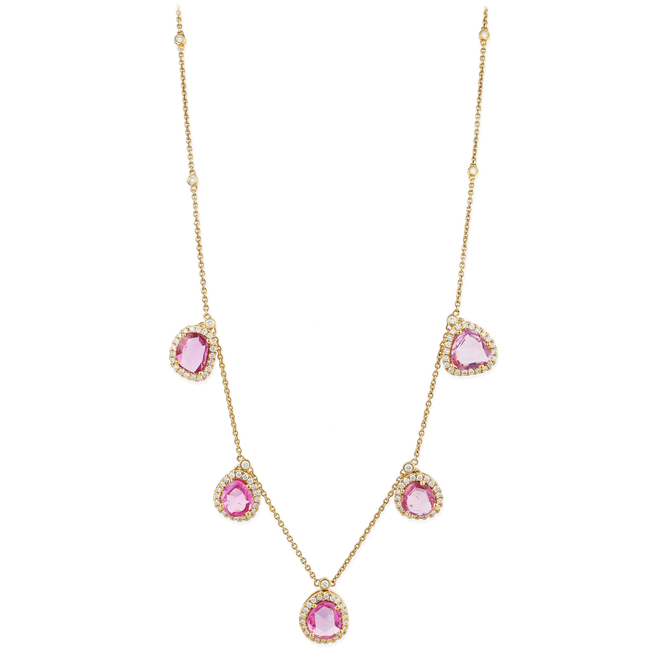 14K Gold Diamond Pink Sapphire Necklace 6.43 TCW