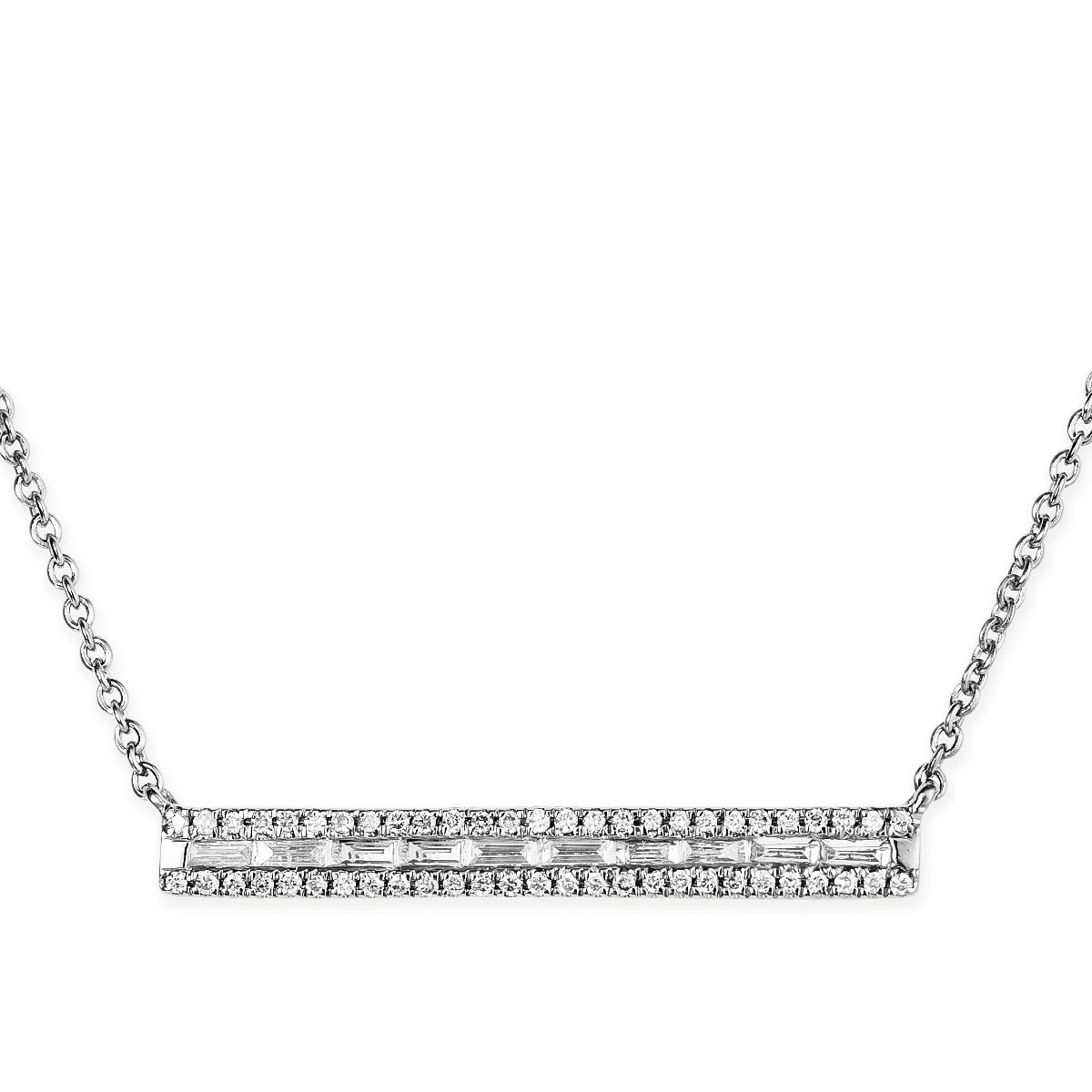 14K Diamond Round Baguette Bar Necklace 0.22 TCW