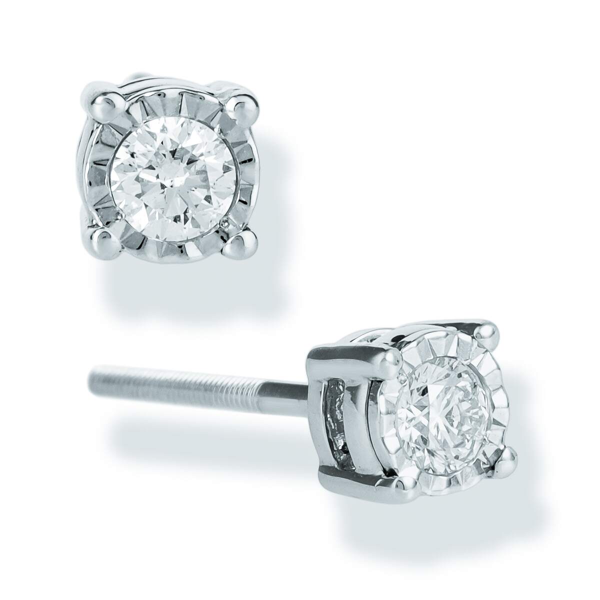 14K Diamond Round Illusion Setting Ear Studs 0.25 TCW