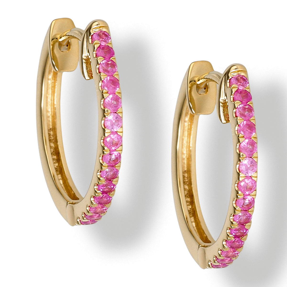 Pendientes De Oro De 14K Con Zafiro Rosa De 15 Mm., 0.29CT