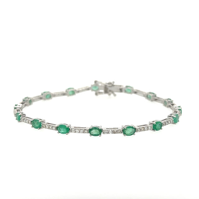 Pulsera de oro blanco de 14 quilates con esmeraldas y diamantes, 2,73 quilates