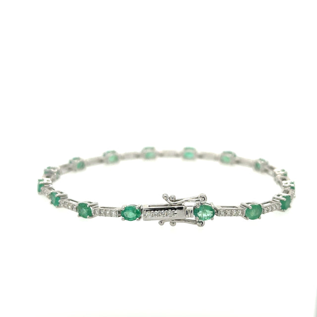 Pulsera de oro blanco de 14 quilates con esmeraldas y diamantes, 2,73 quilates